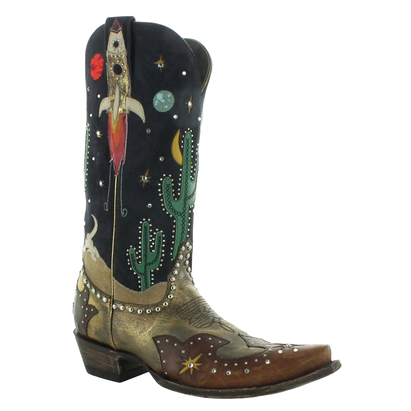 Pre-owned Old Gringo Ladies Galactic Buckaroo Copper, Oryx & Black Snip Toe Boots L3576-1