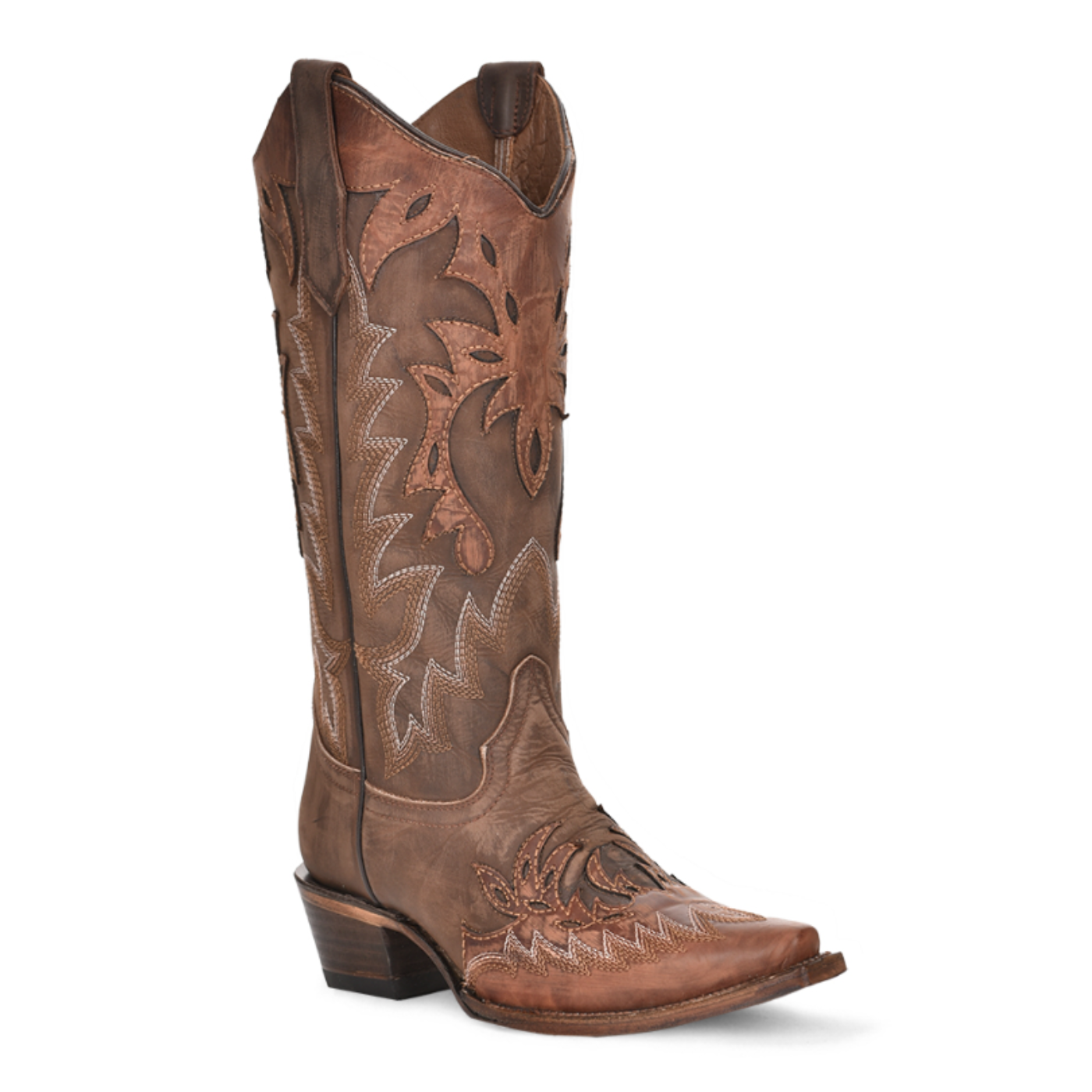 Corral® Ladies Chocolate Overlay & Embroidery Wing Snip Toe Boot
