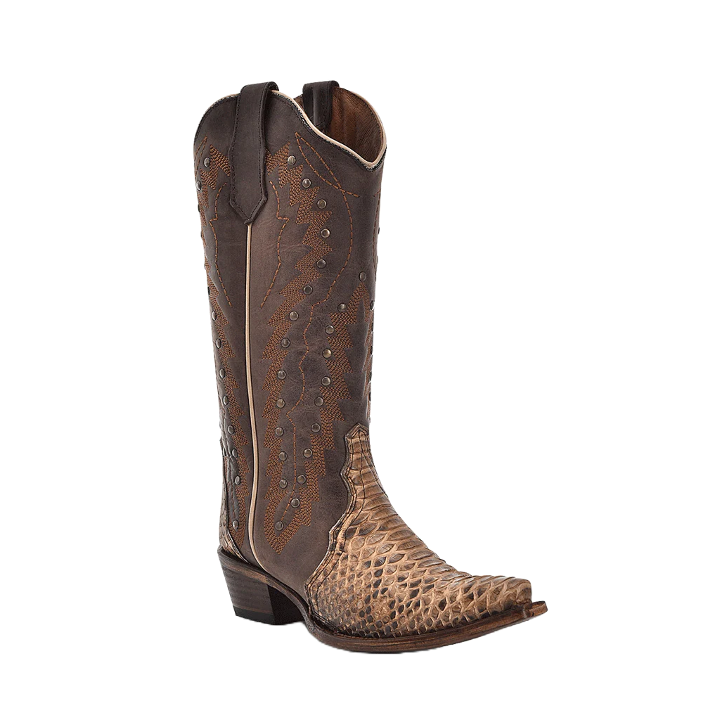Pre-owned Corral Boots Corral Ladies Python & Studs Chocolate Brown Western Boots L6045
