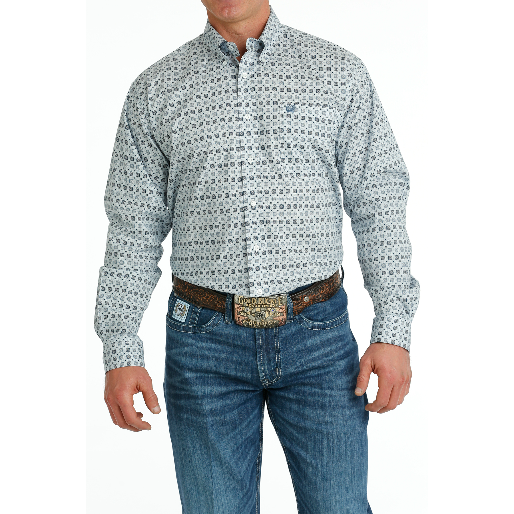 A PRESSE　Buttondown Shirts Cinch Men's White Square Print Button Down Shirt MTW1105691 | eBay