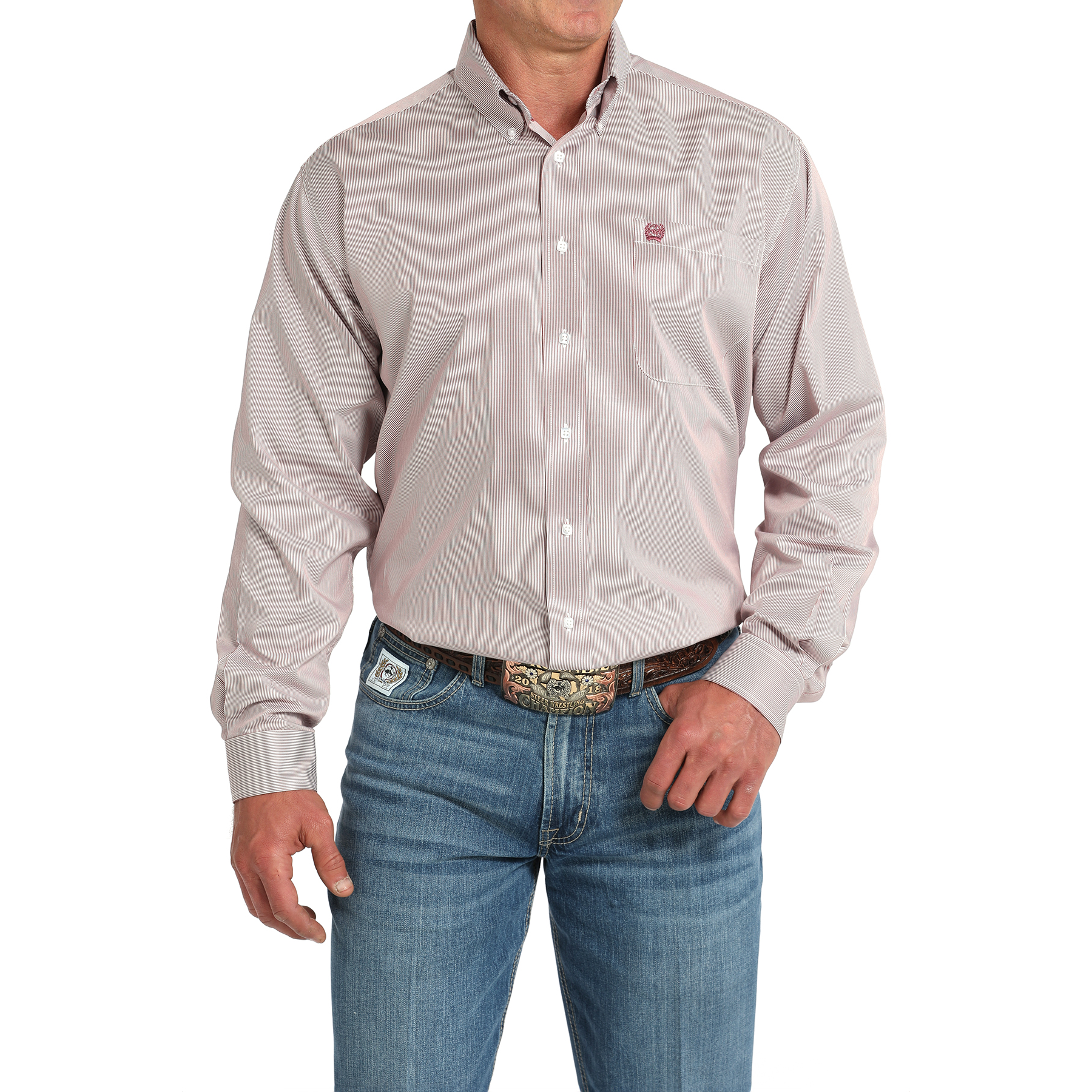 Cinch Men's Pink Stripe Print Tencel Button Down Shirt MTW1105924 - Picture 3 of 14