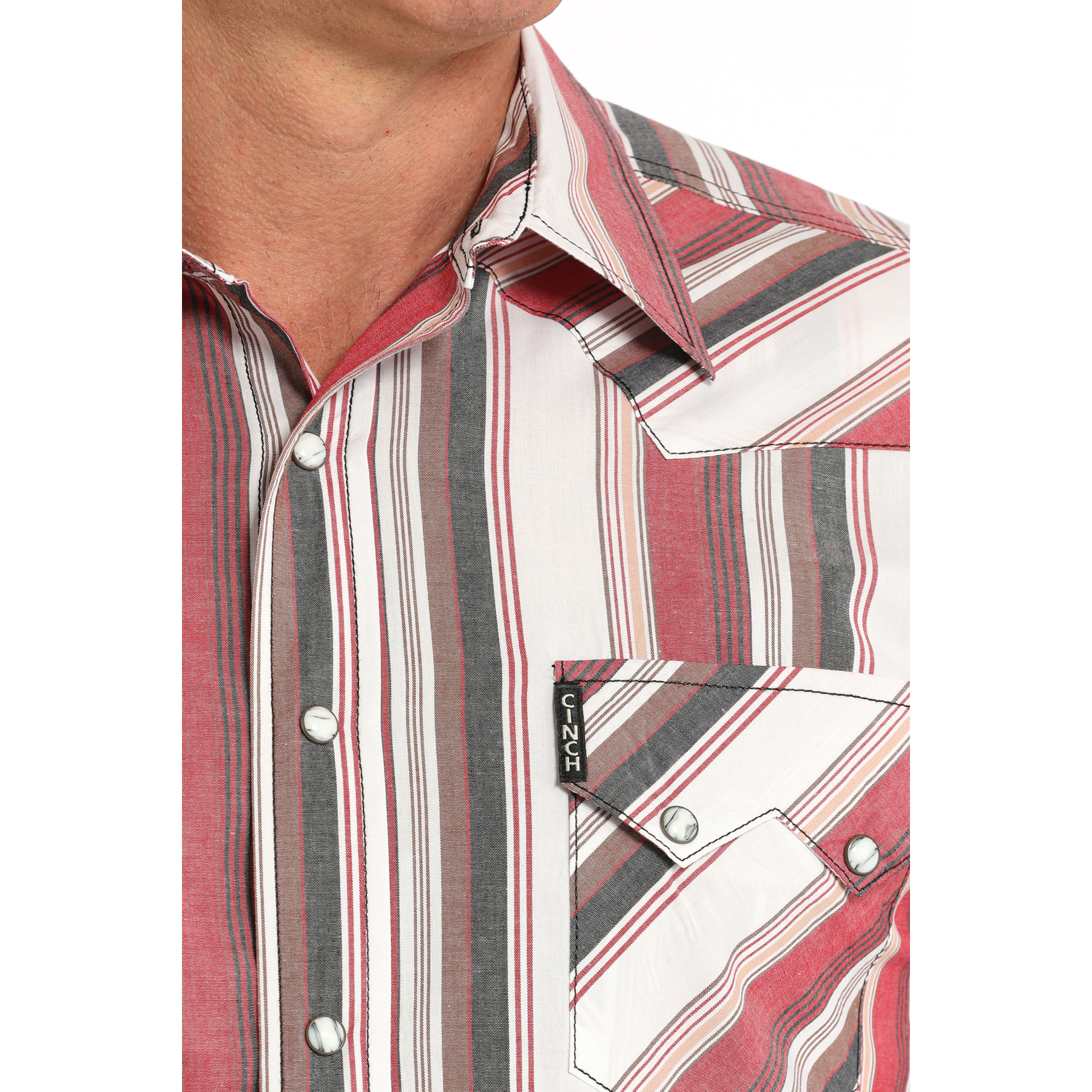 Cinch Men's Striped White Marble Snap Button Down Western
