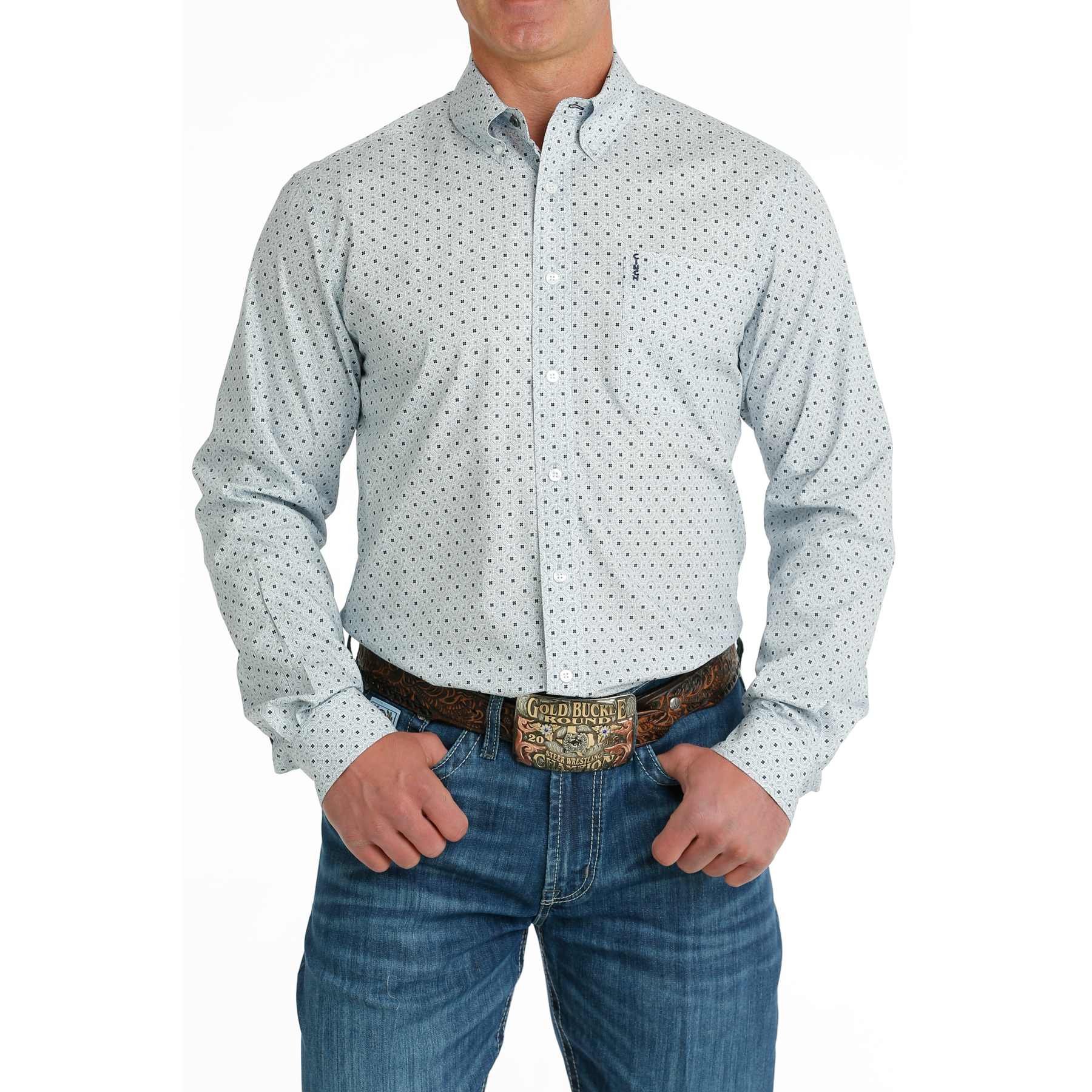 Cinch Men's Light Blue Diamond Print Button Down Shirt MTW1347092 - Picture 2 of 10
