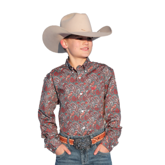 Cinch Youth Boy's Blue Paisley Print Button Down Shirt MTW7060329 - Picture 2 of 7