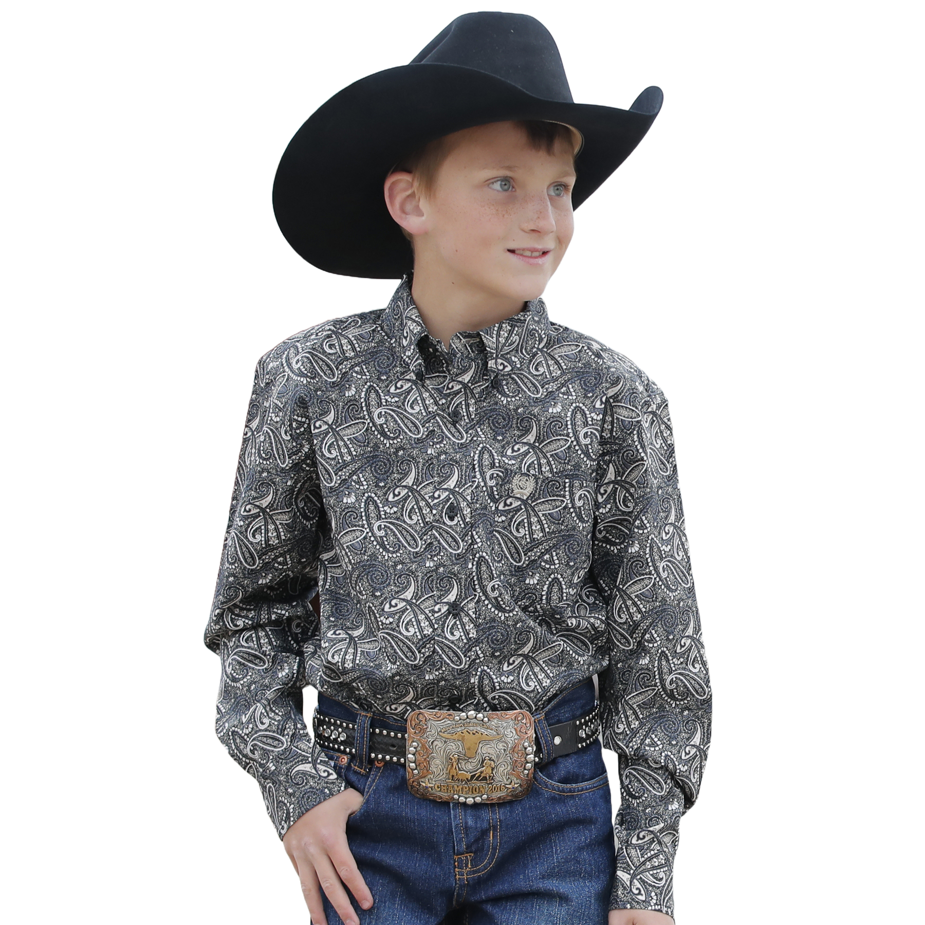 Cinch Youth Boy's Black Paisley Print shirt MTW7060350 - Picture 2 of 7