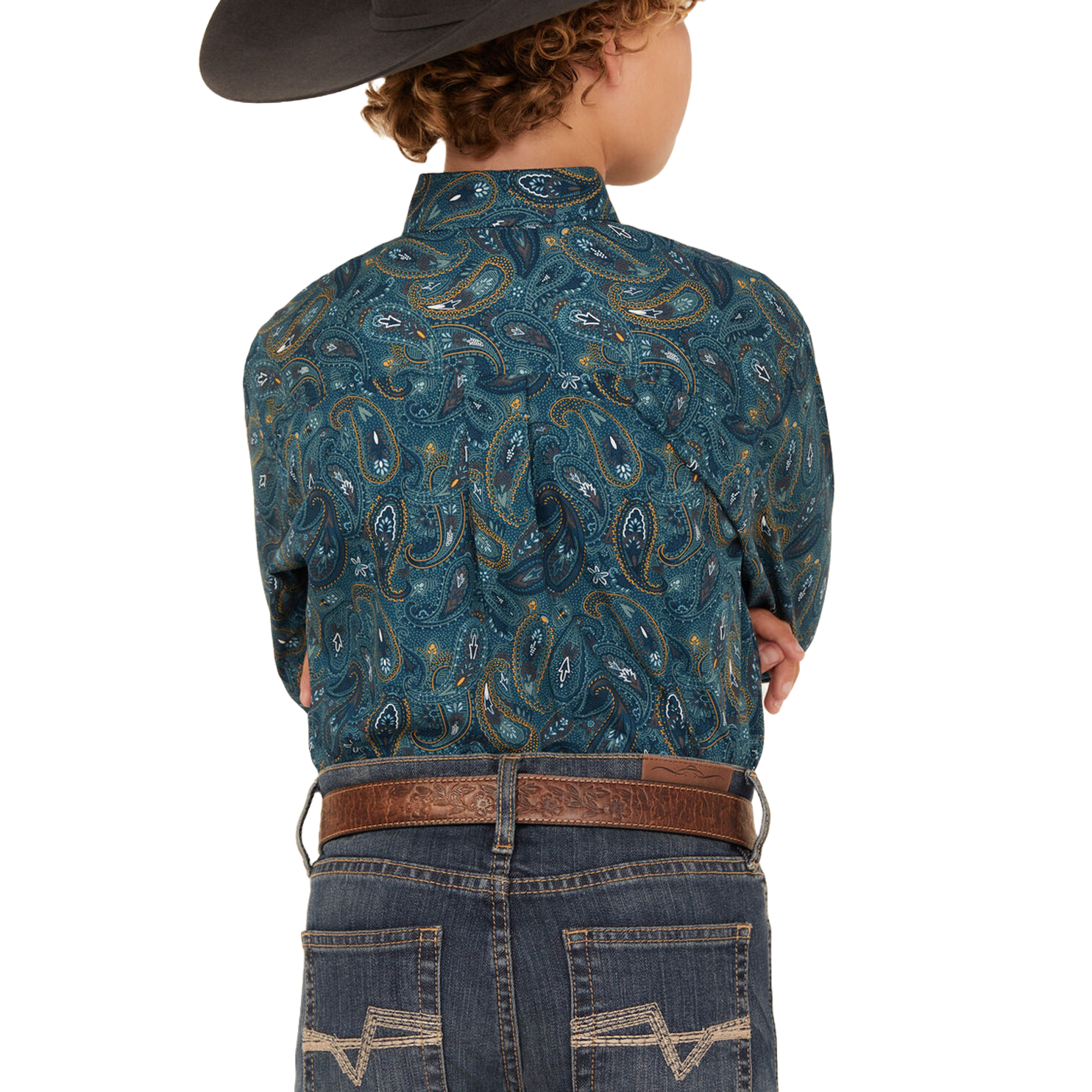 Cinch Boy's Blue Paisley Print Button Down Western Shirt MTW7060370 - Picture 4 of 14