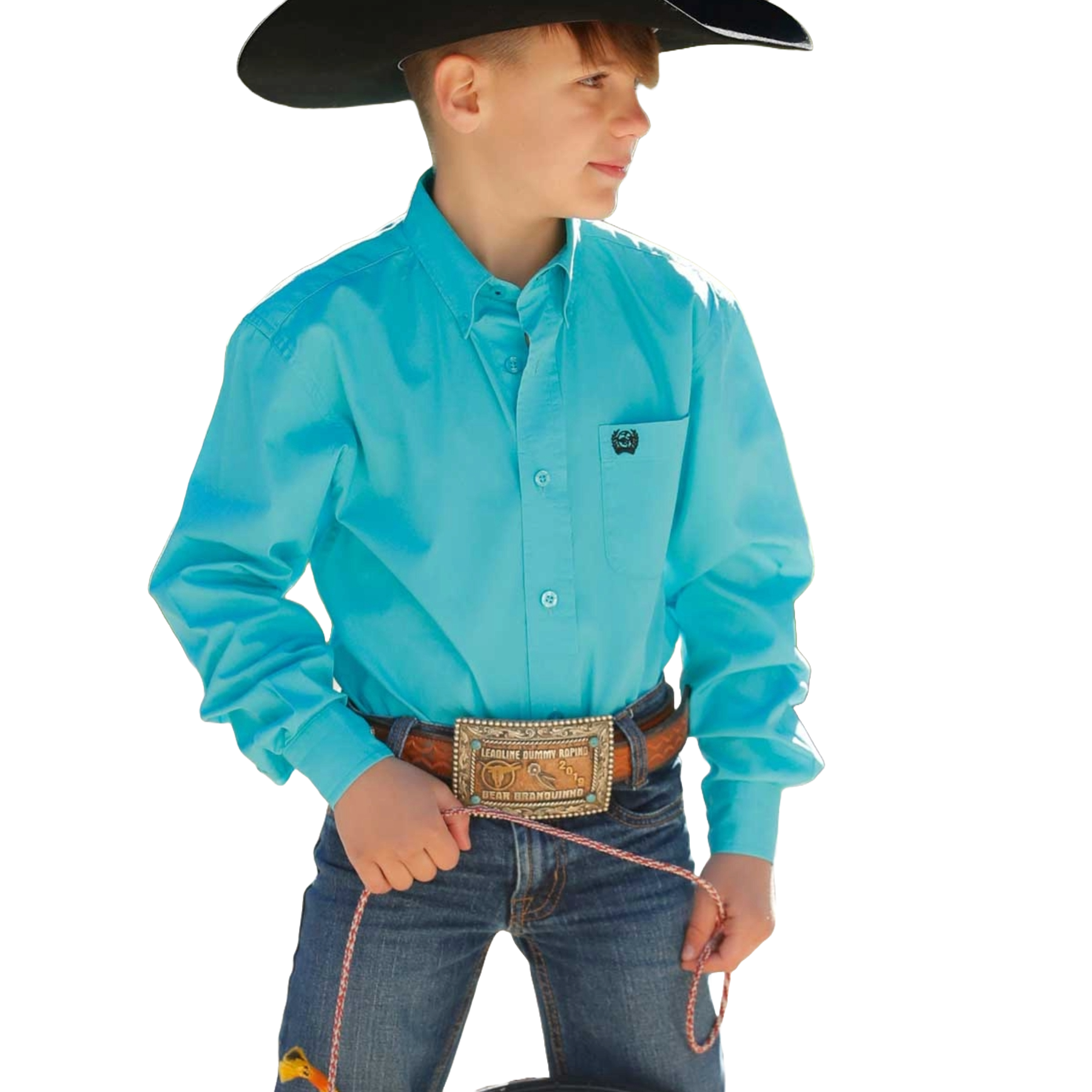 Cinch Boy's Solid Turquoise Button Down Western Shirt MTW7060374 - Picture 2 of 7