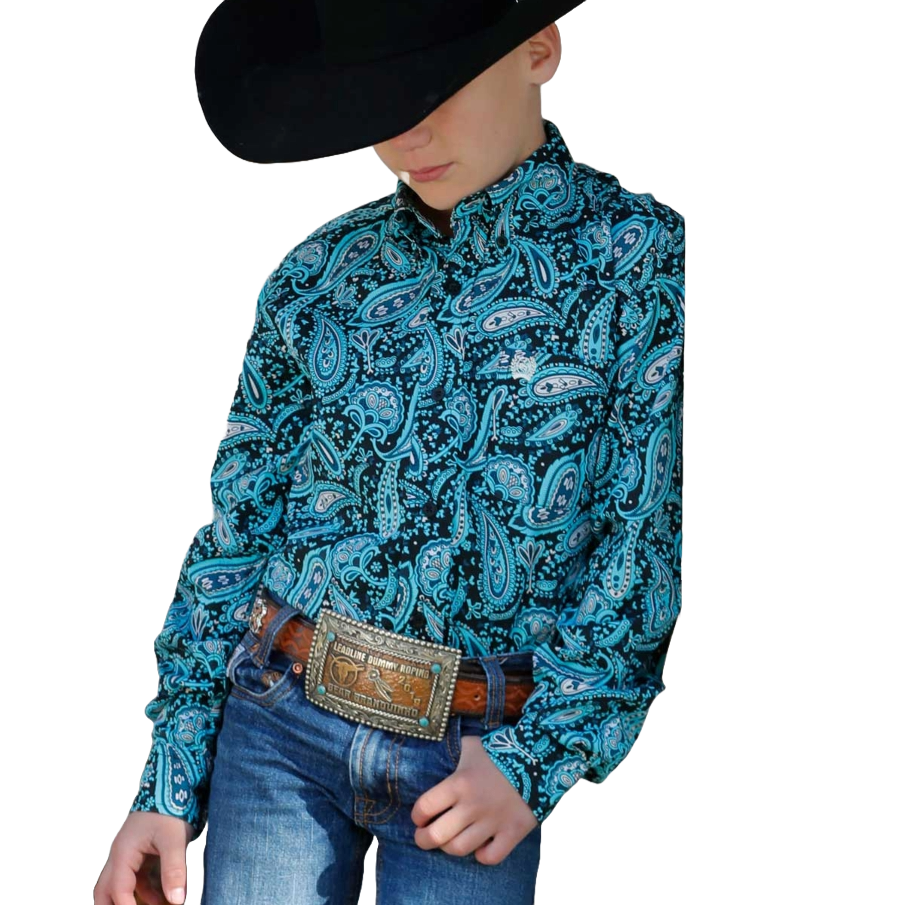 Cinch Boy's Paisely Black & Blue Button Down Western Shirt MTW7060376 - Picture 2 of 7