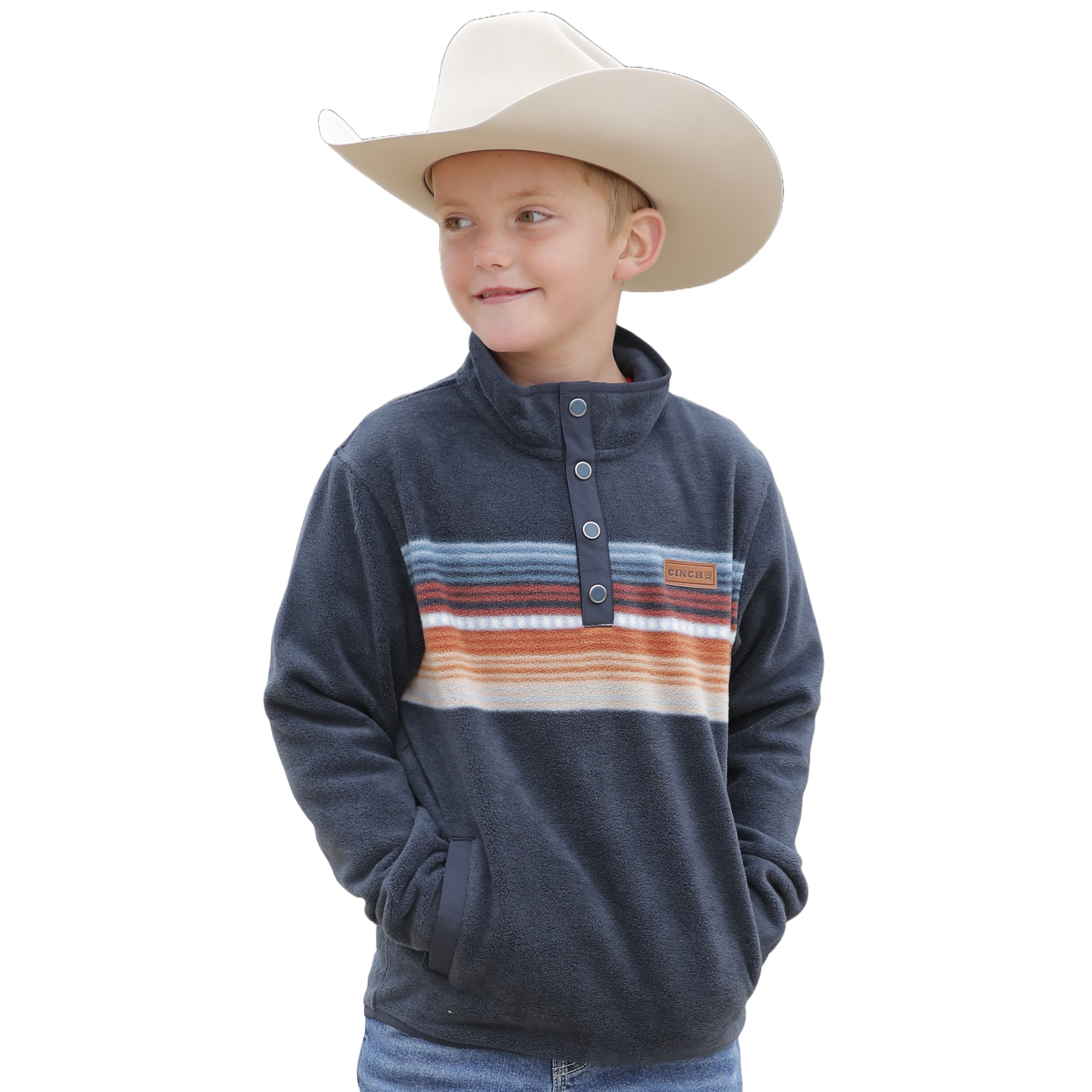Cinch Youth Boy's Texture Bonded Aztec Navy Pullover Sweatshirt MWK5150001 - Picture 2 of 7