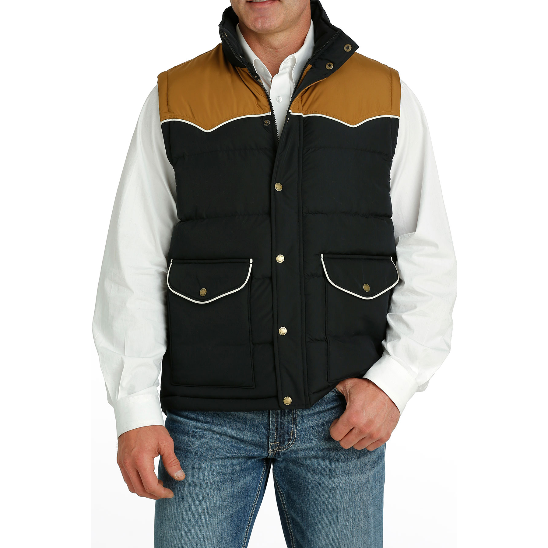 Cinch Men's Black & Brown Snap Button Quilted Vest MWV1578002 - Picture 2 of 10