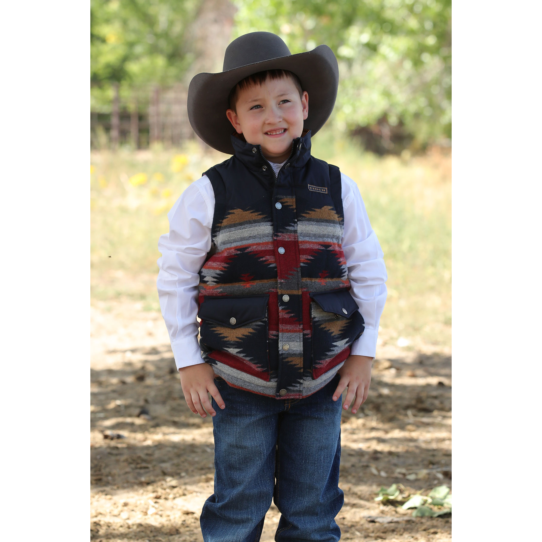 Cinch Boy's Blue Blanket Stripe Quilted Vest MWV5090001 - Picture 2 of 7