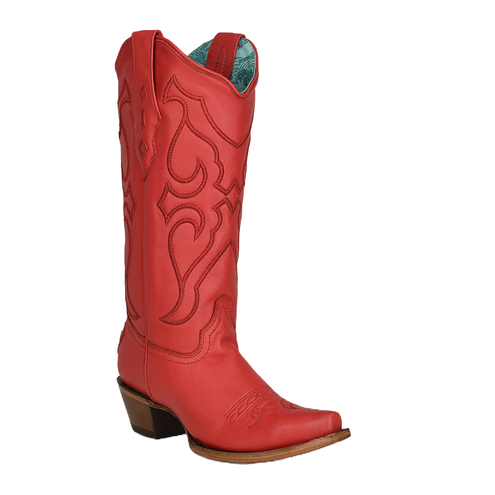 Pre-owned Corral Boots Corral Ladies Matching Stitch Pattern Snip Toe Red Leather Boots Z5073