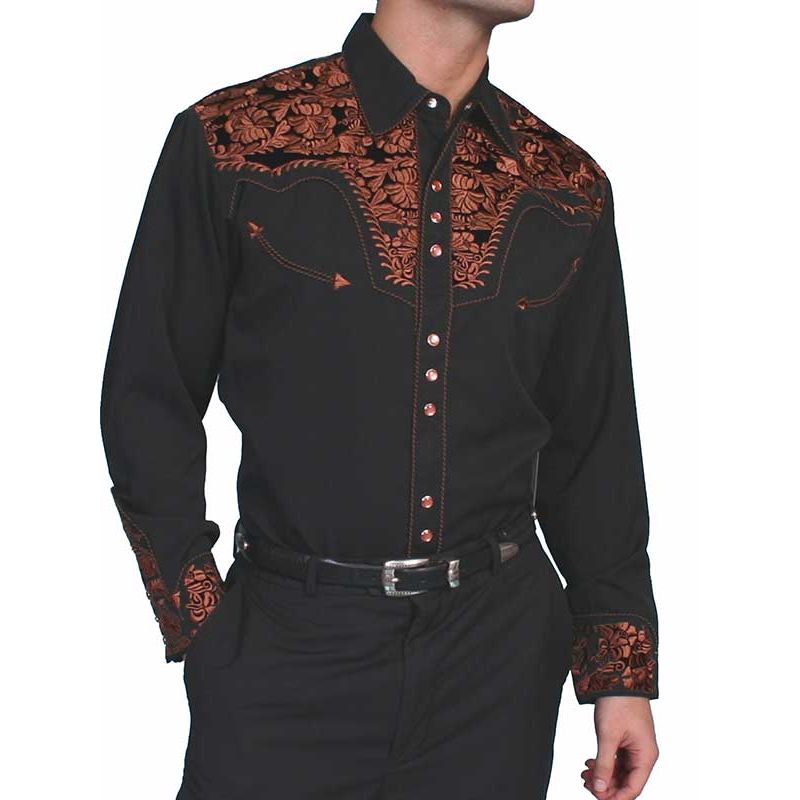 Scully Men's Embroidered Western Shirt Black