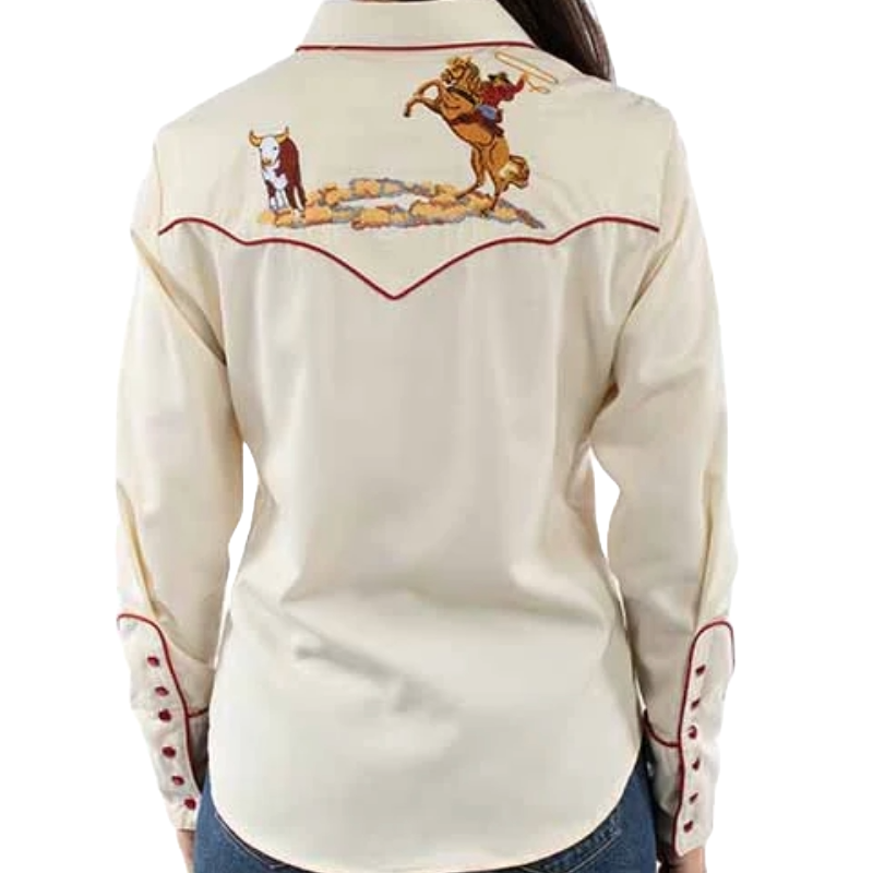 Scully Ladies Cattle Roper Embroidery Cream Western Snap Shirt PL-914 - Picture 3 of 14