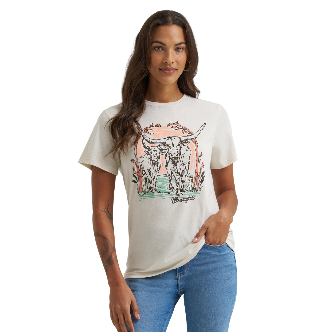 Wrangler Ladies Silver Birch Heather Logo Graphic T-Shirt 112375871