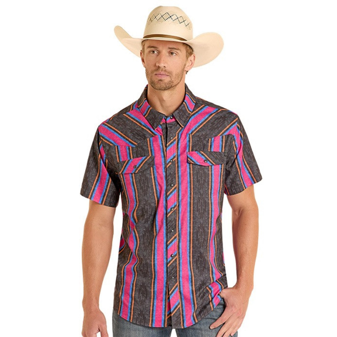 Rock & Roll Denim Men's TEK Ripstop Black Stripes Snap Shirt