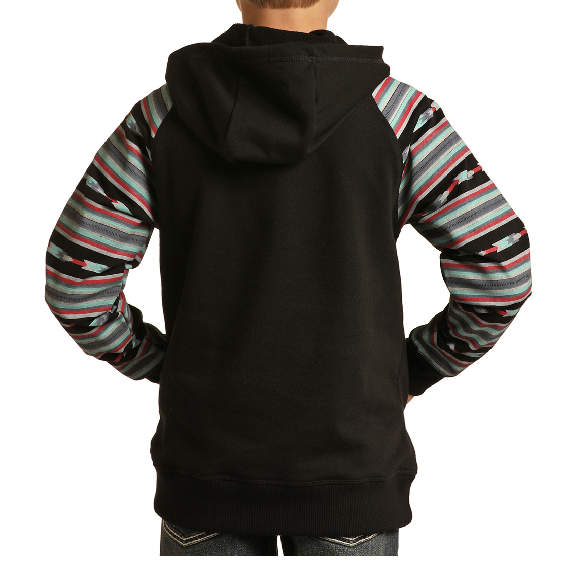 Rock & Roll Cowboy® Youth Boy's Black Serape Sleeve Hoodie RRBT94R0JB - Picture 4 of 14