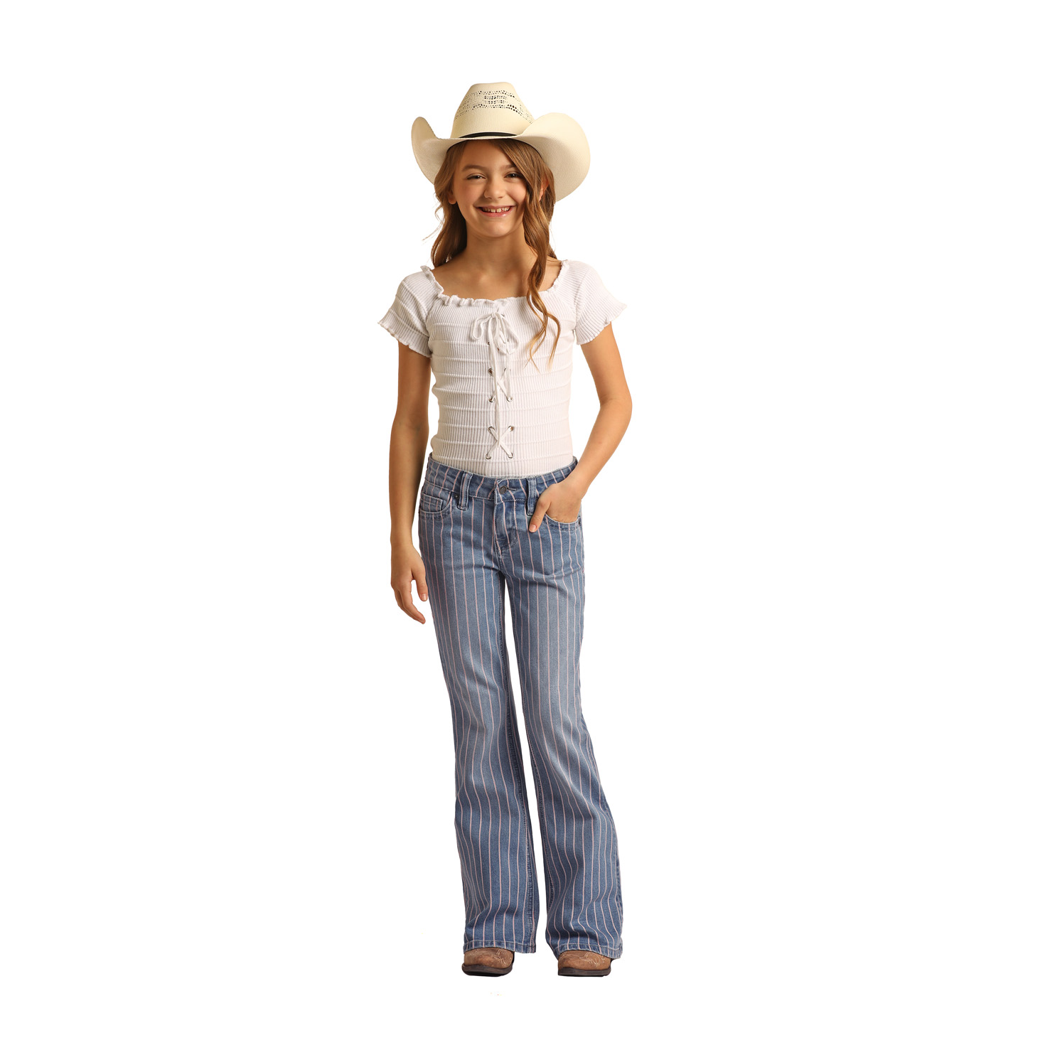 Rock & Roll Denim® Youth Girl's Pinstripe Bootcut Trousers RRGD5MRZSX - Picture 4 of 30