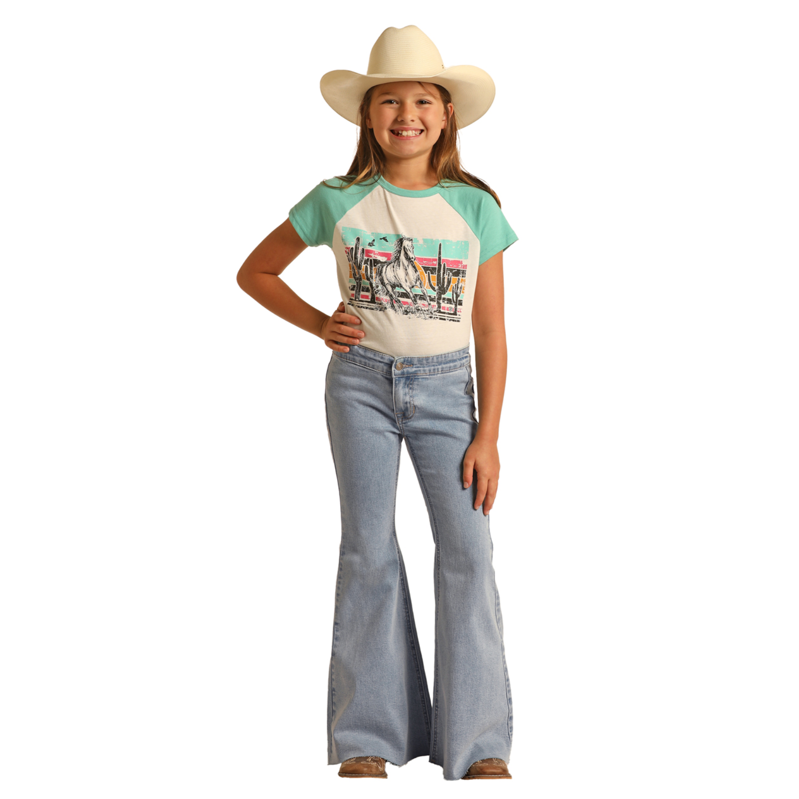 Rock & Roll Denim® Girls Light Wash Bell Bottom Jeans RRGD7PR0SE-204 - Picture 6 of 30