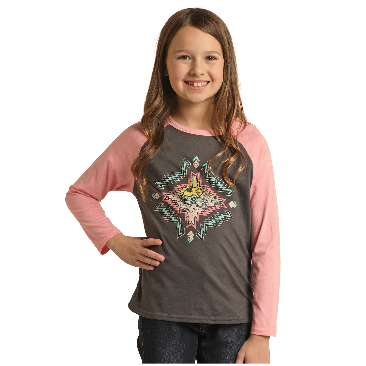 Rock & Roll Cowgirl® Youth Girl's Grey Western Graphic Tee RRGT22R0I8 - Picture 3 of 14