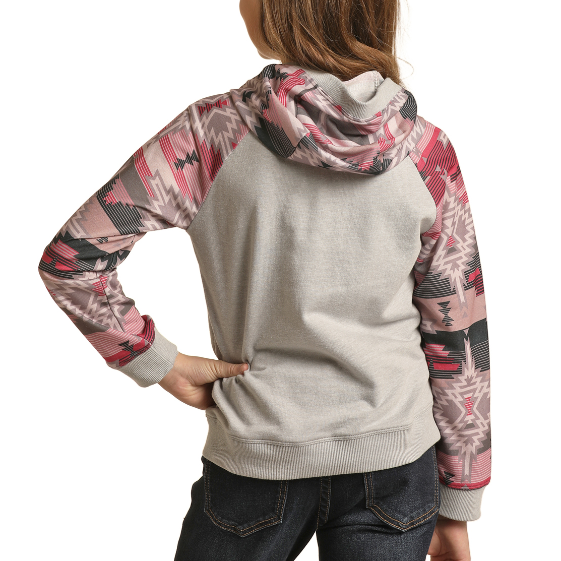 Rock & Roll Cowgirl® Youth Girl's Contrast Sleeve Hoodie RRGT94R0AX - Picture 4 of 14
