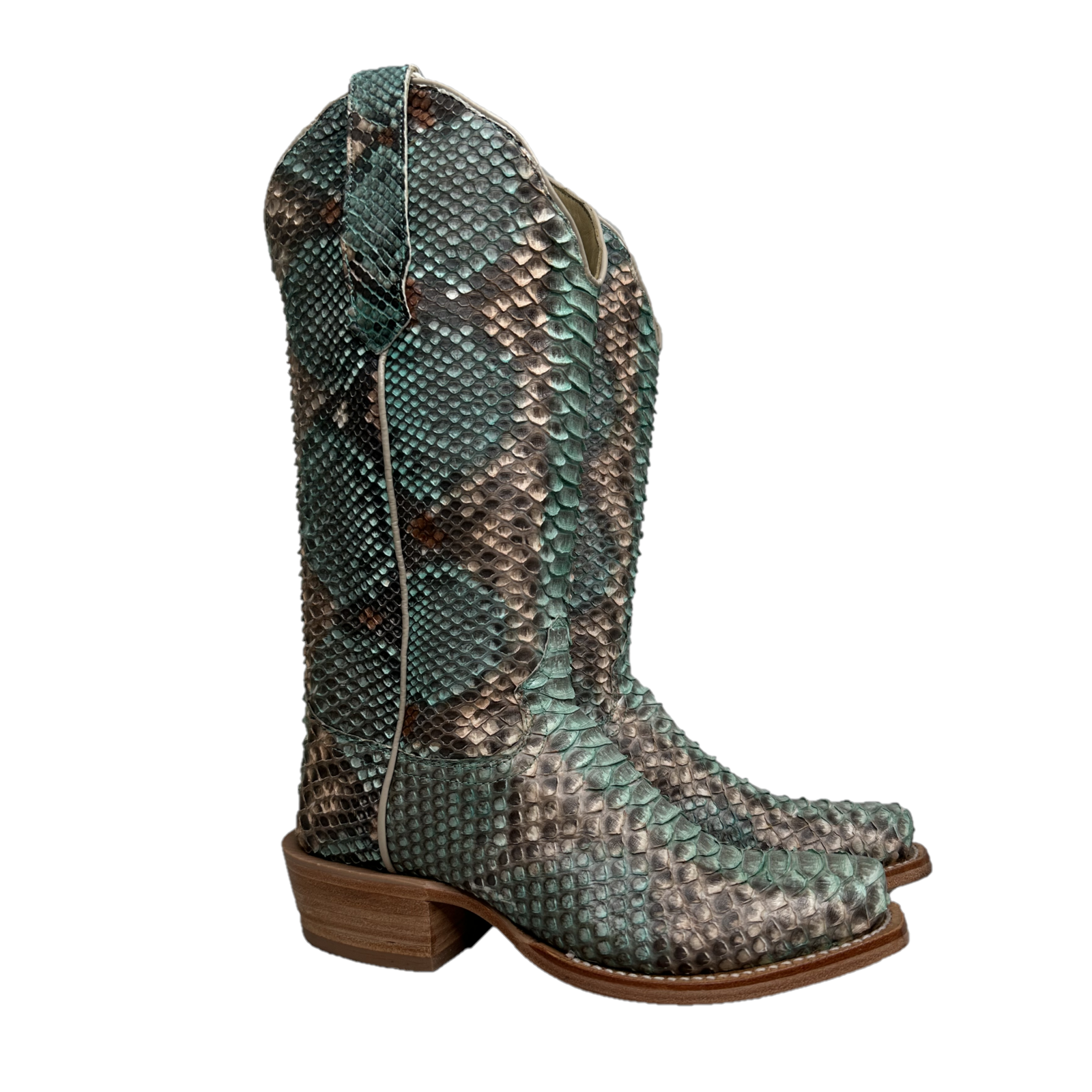 R. Watson Ladies Python Copper & Teal Square toe Boots RWL7204 - Picture 10 of 50