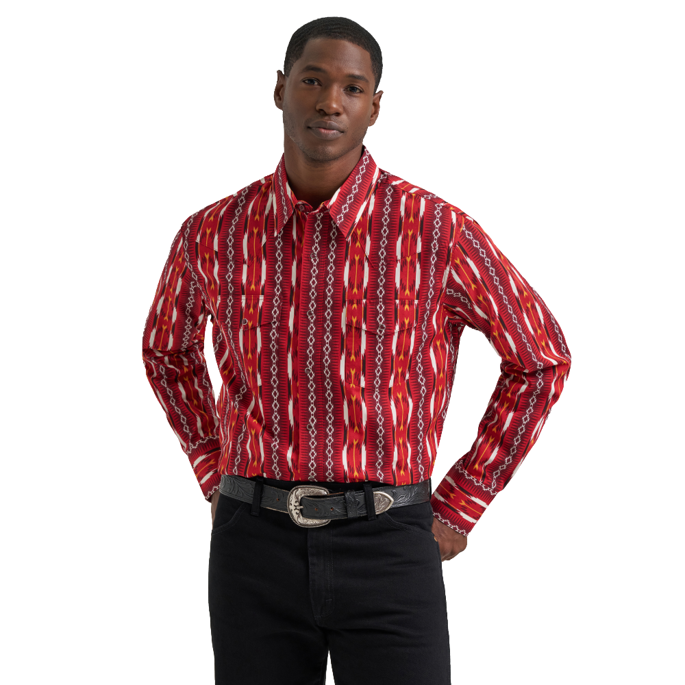 Wrangler Men’s Checotah Western Red Snap Dress Shirt 112374909