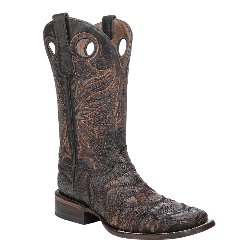 Corral Men’s Brown Caiman Embroidery & Patchwork Wide Square Toe Boot L8011