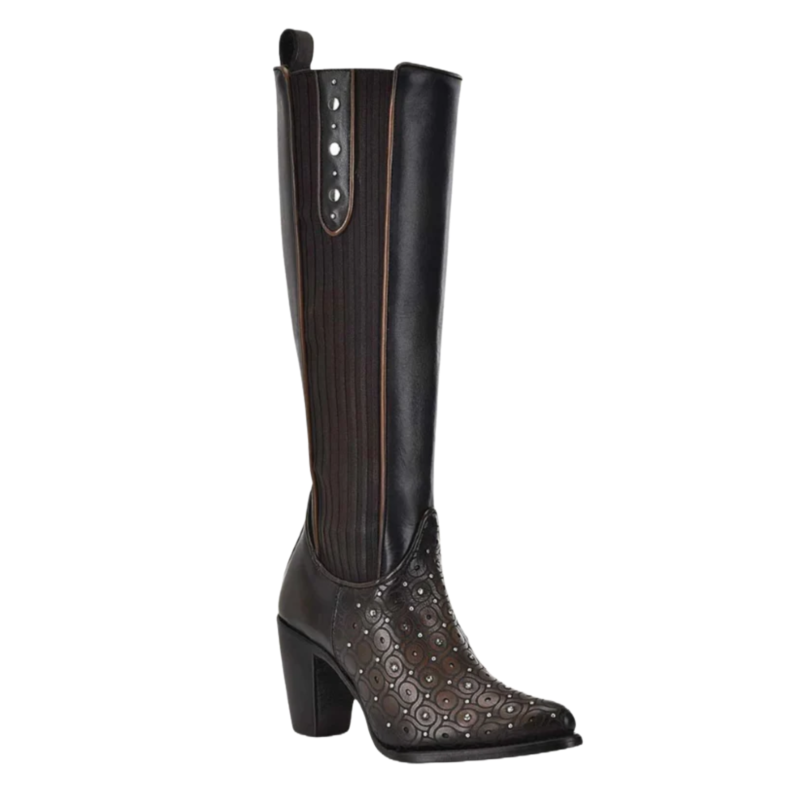 Pre-owned Cuadra Ladies Maple Laser & Studs Round Toe Zipper Tall Boots Cu759 In Brown