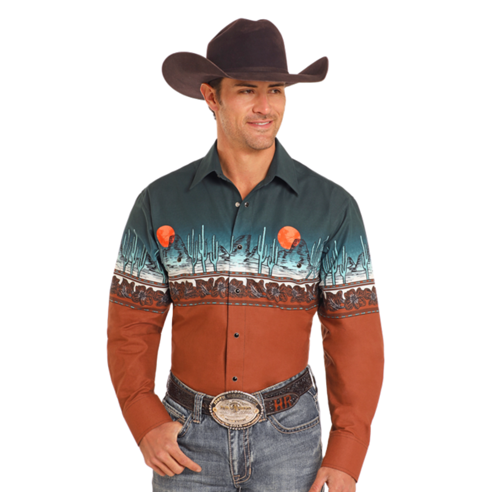 Panhandle Men's Tooled Leather Boarder Snap Shirt SMN2S04457 | eBay