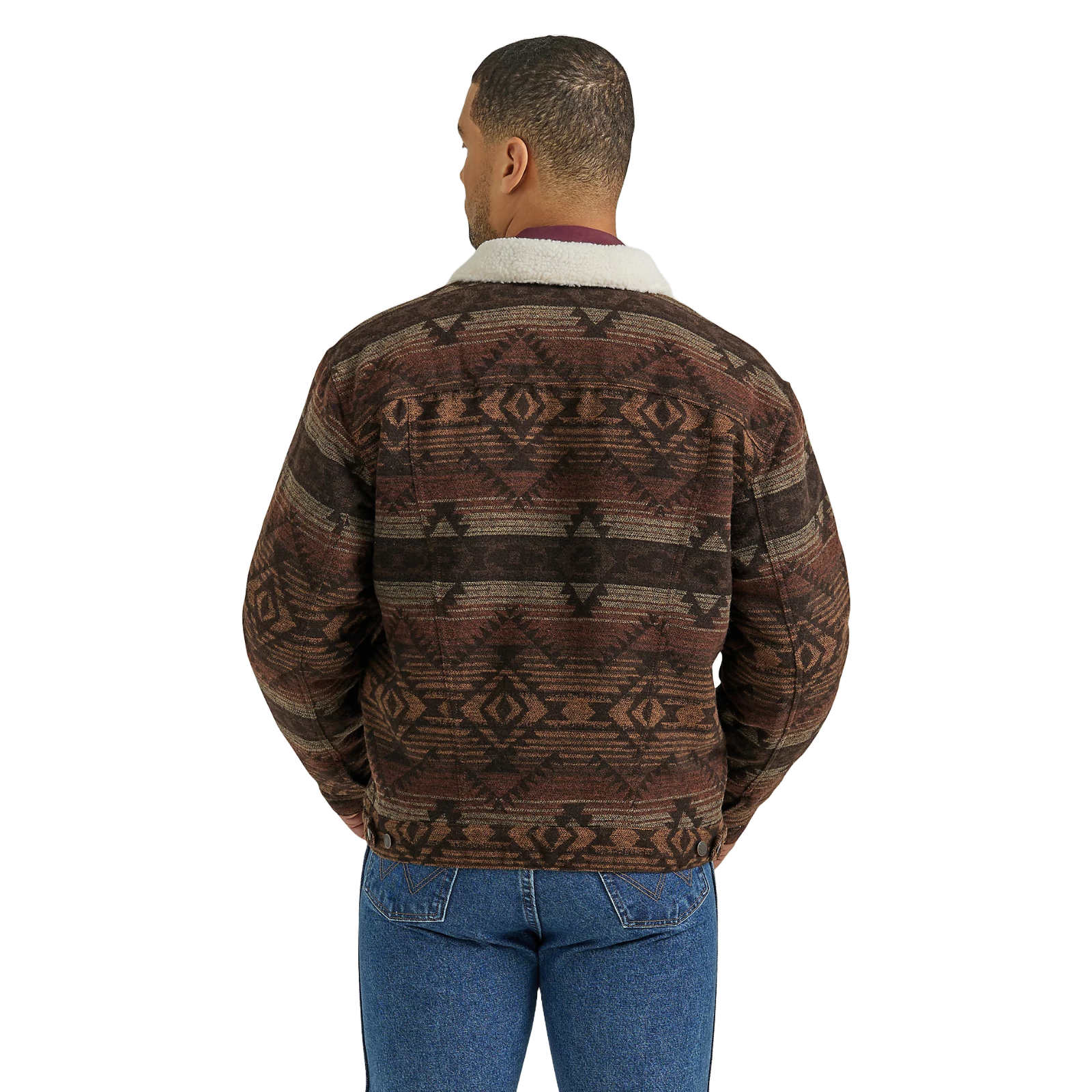 Wrangler Men's Jacquard Geometric Graphic Sherpa Brown Jacket 112352966 - Picture 4 of 12