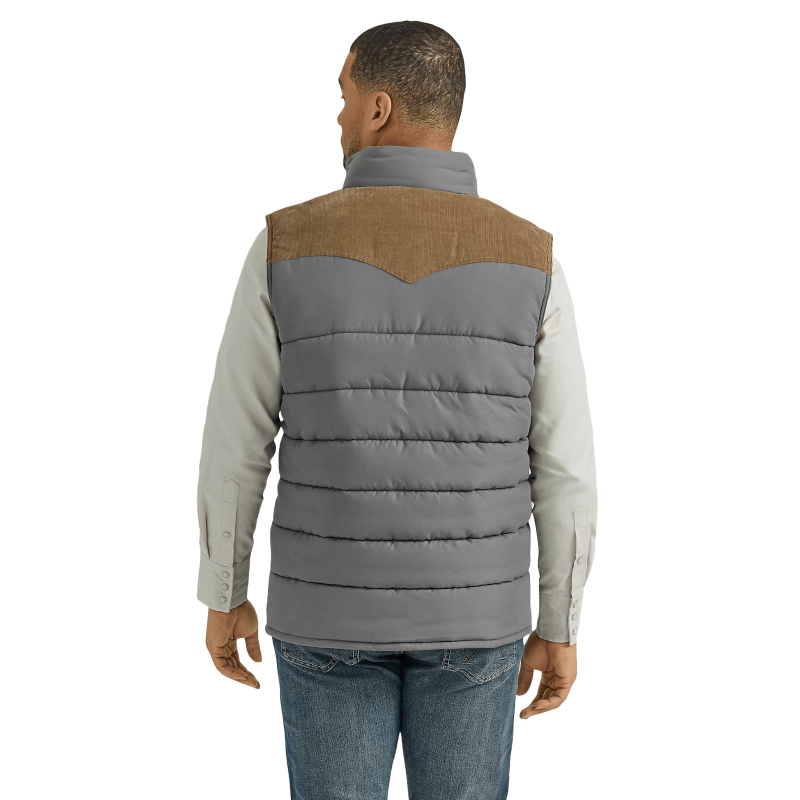 Wrangler Men's Corduroy Western Dark Grey Puffer Vest 112353406 - Picture 4 of 12