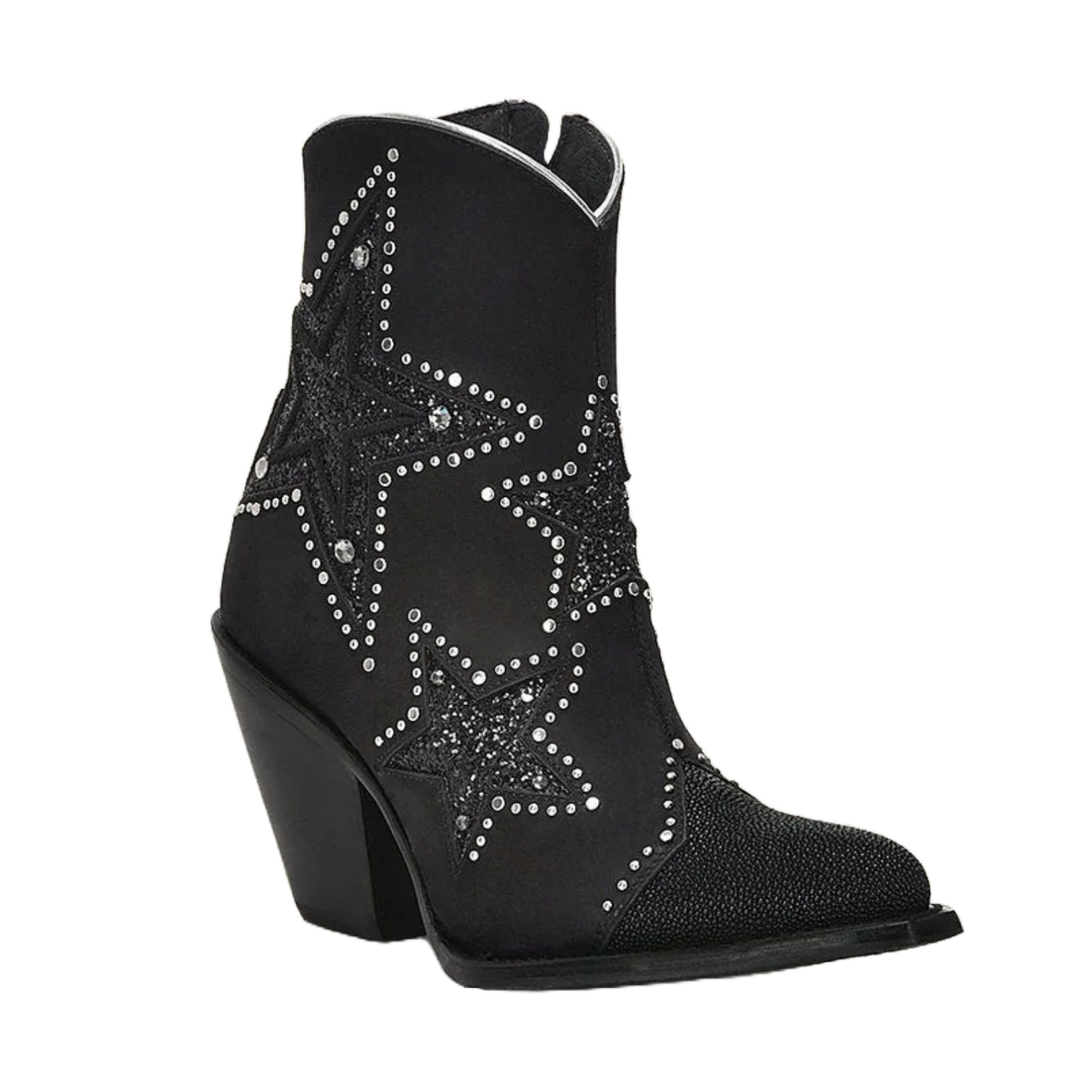 Pre-owned Cuadra Ladies Stingray Zipper & Studs Black Round Toe Booties Cu760