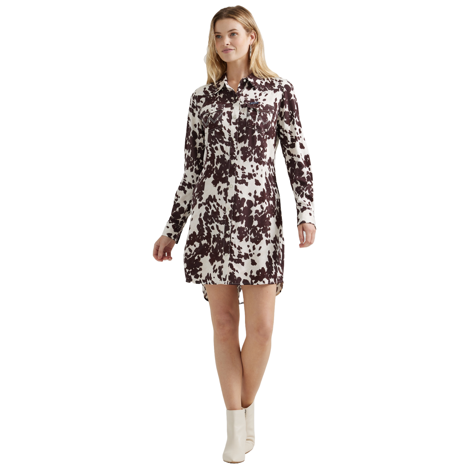 Wrangler Women's Americana Cow Print Western Snap Shirt Dress 112356666 - Picture 3 of 14