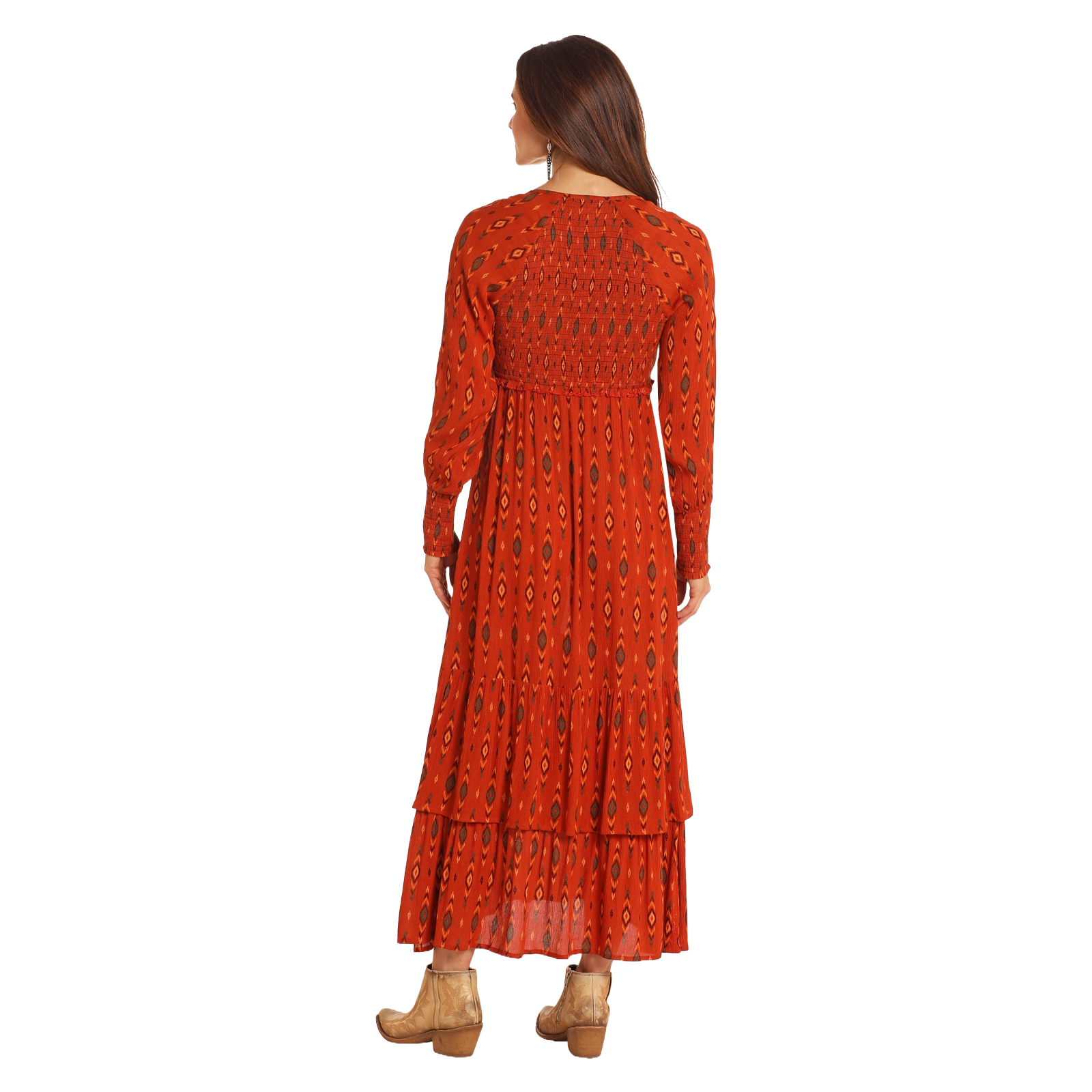 Rock & Roll Denim Ladies Geometric Tiered Western Scarlet Red Dress LWD2R05166 - Picture 4 of 14