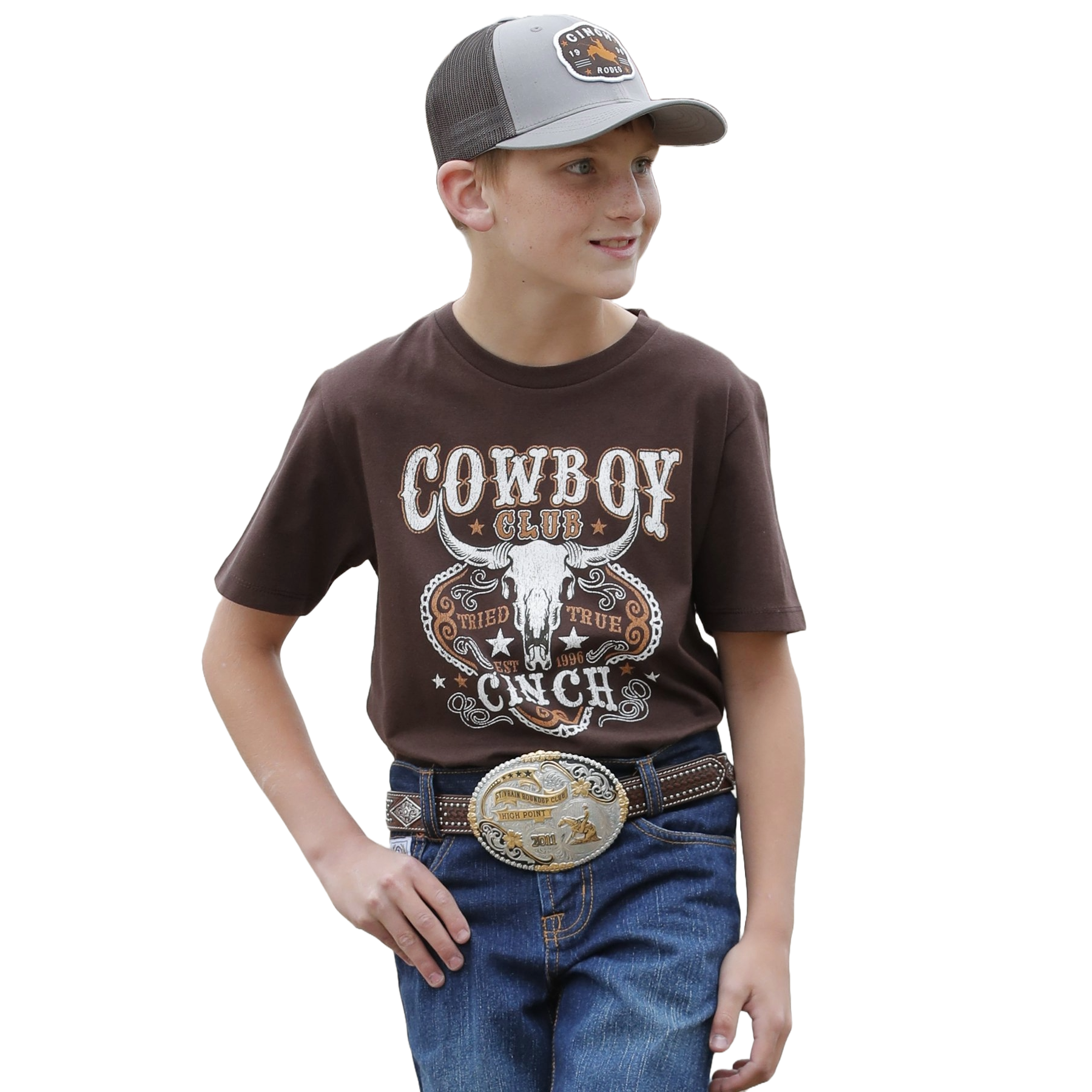 Cinch Boy's Cowboy Club Brown T-Shirt MTT7670151 - Picture 2 of 5