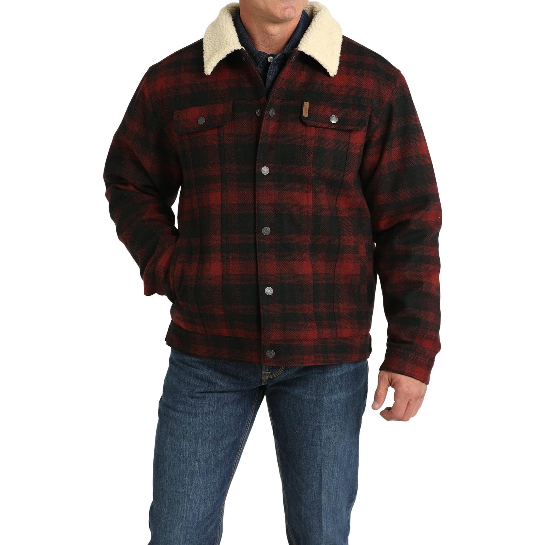 Cinch Men's Wooly Red Plaid Trucker Jacket MWJ1511009 - Picture 3 of 12