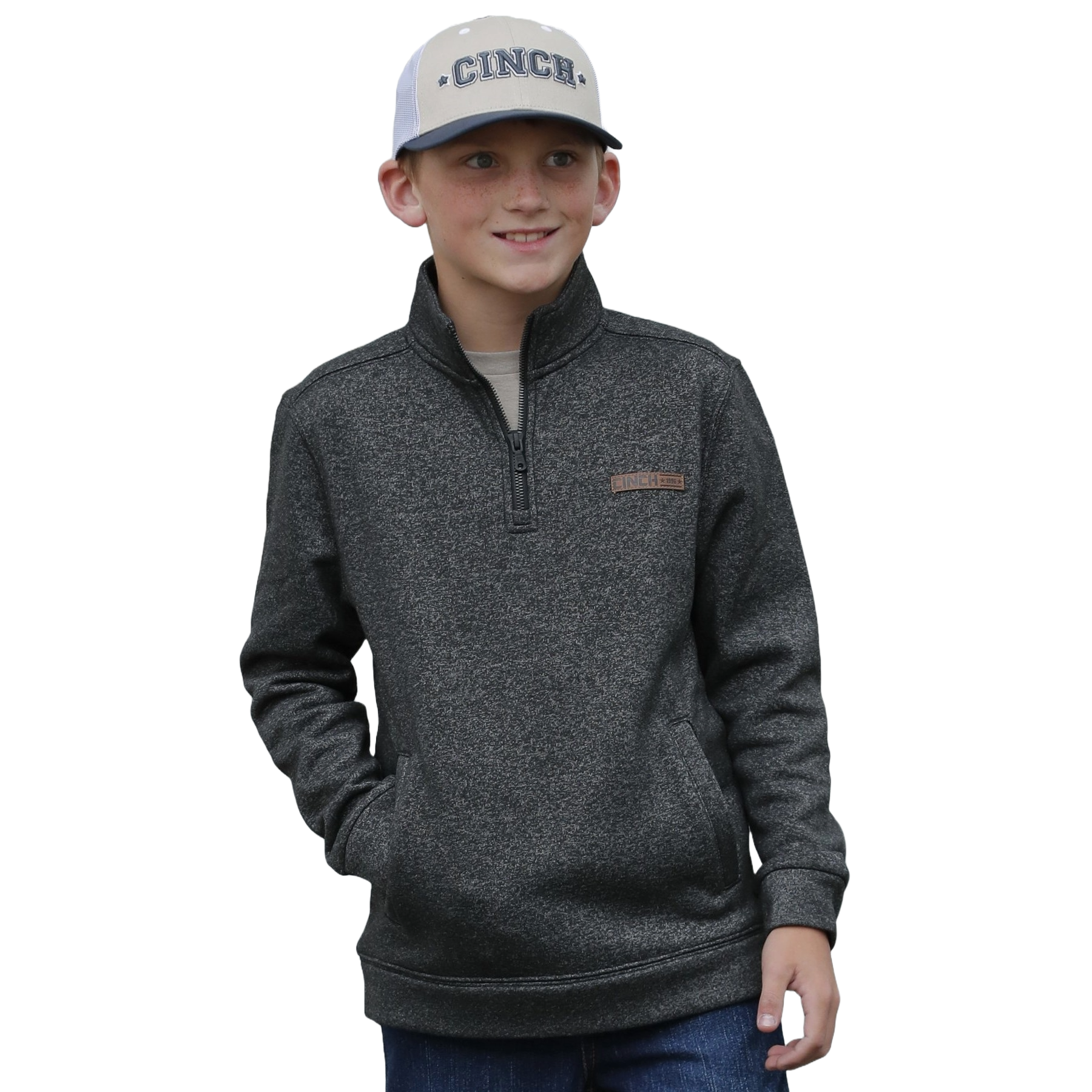 Cinch Boy's Black Heather 1/2 Zip Pullover MWK5140001 - Picture 2 of 7
