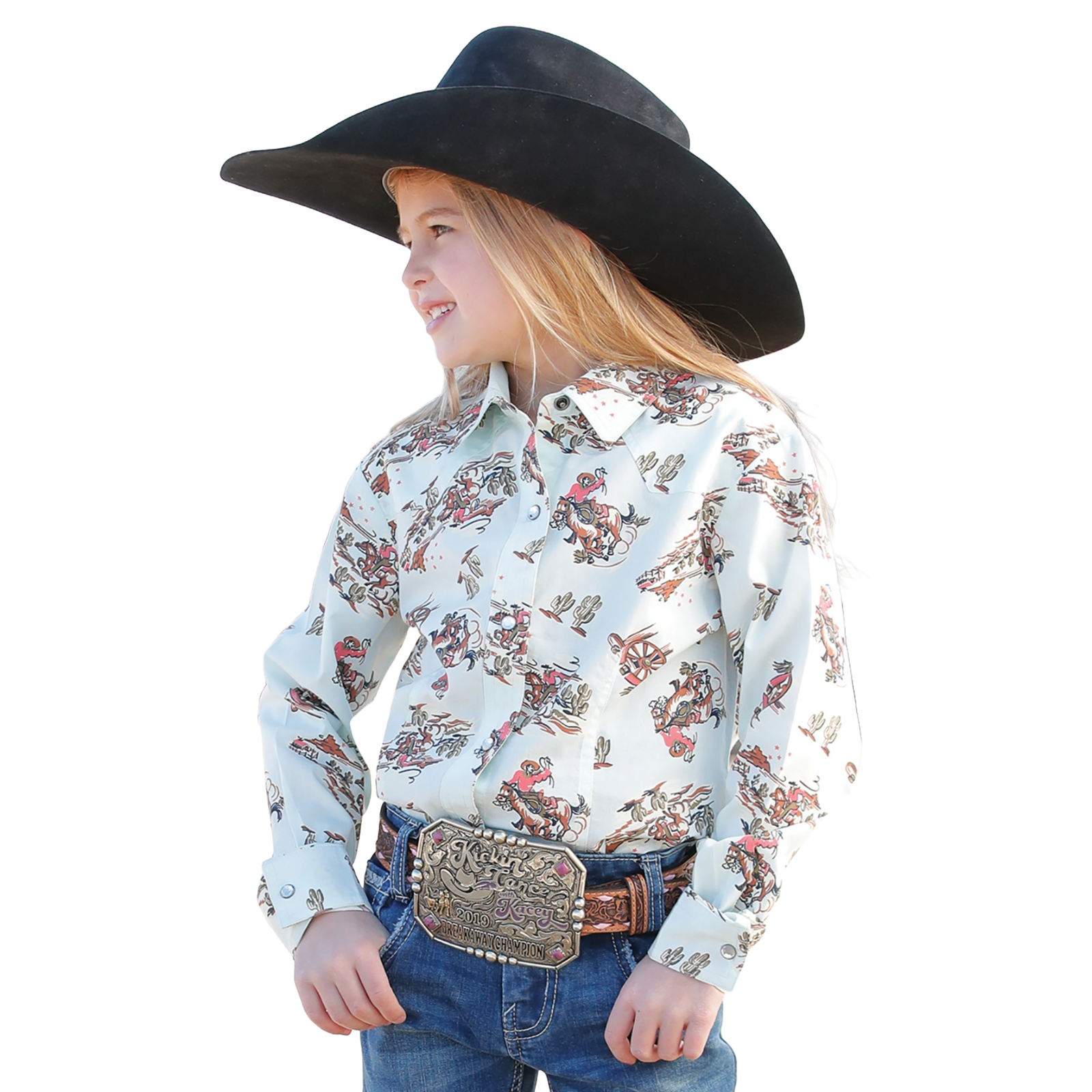 Cinch Girl's Cowgirl Print White Snap Shirt CTW8040008 - Picture 2 of 7