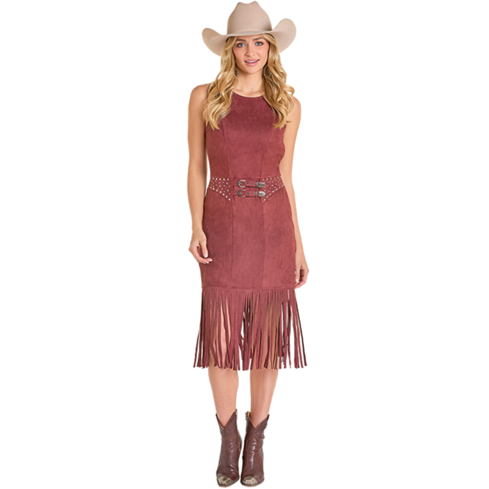 Rock & Roll Ladies Wine Microsuede Fringe Dress BWD0R07779-63