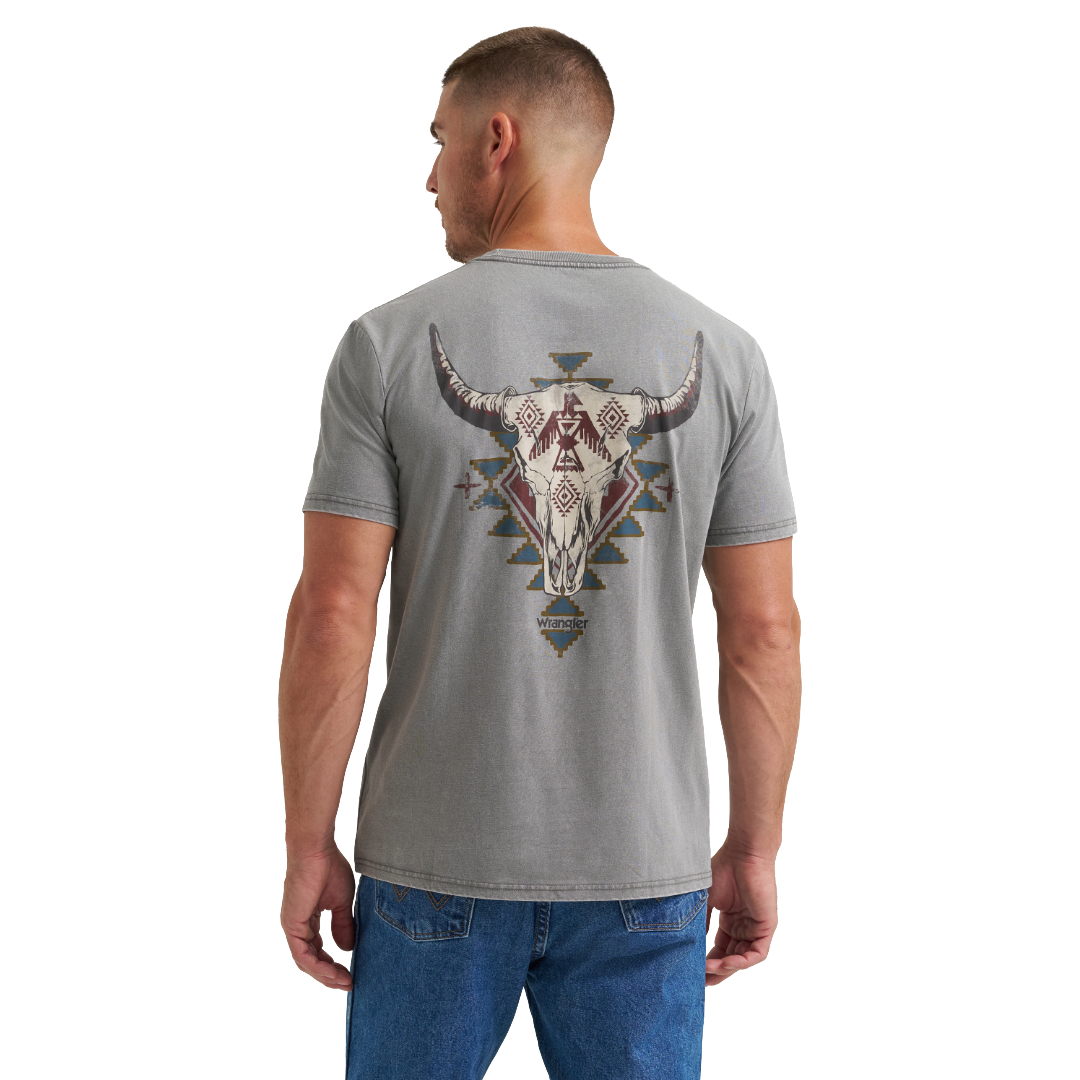 Wrangler Men’s Grey Heather Western Skull Graphic T-Shirt 112372848