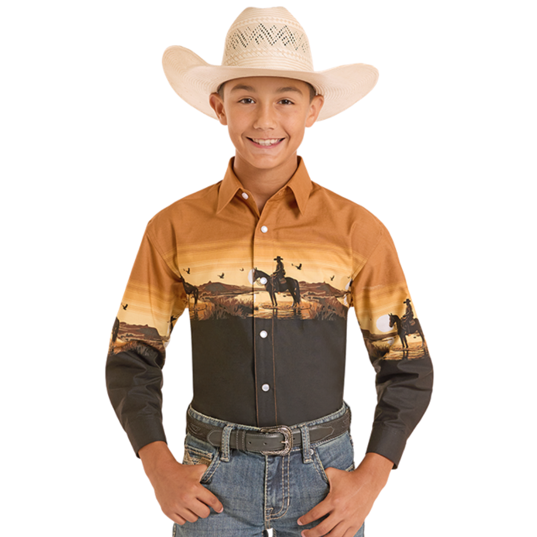 Panhandle Slim Youth Boy’s Tan Borders Snap Shirt SBN2S08942