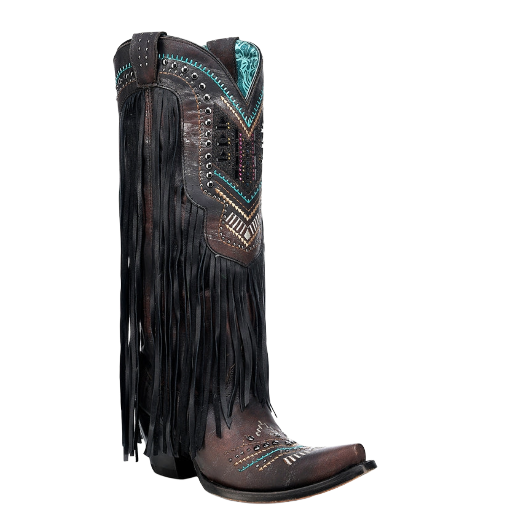 Corral Ladies Black Embroidery & Crystals & Fringe Western Boot C4078