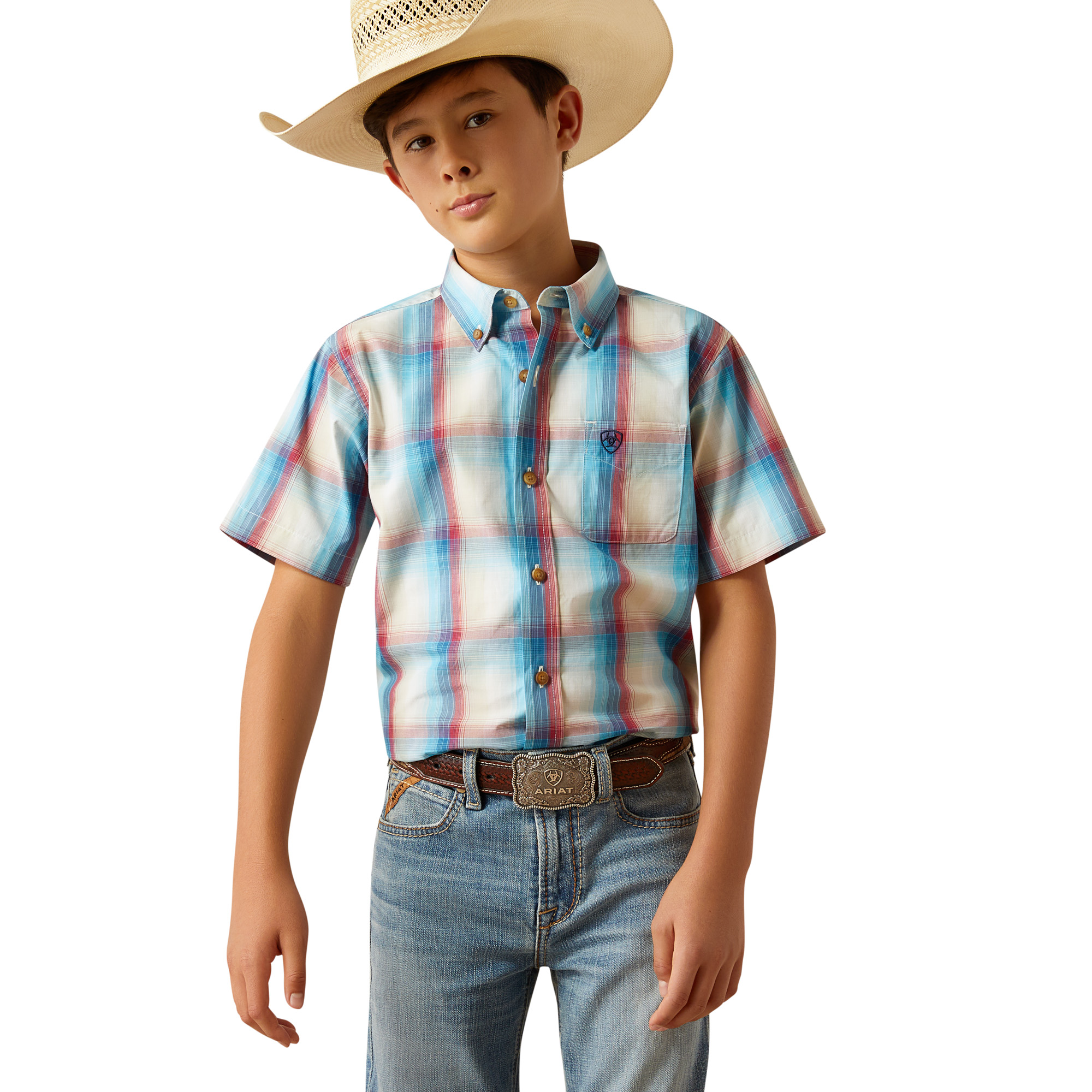 Ariat Youth Boy's Pro Series Sunny Blue Classic Fit Shirt 10058705 - Picture 5 of 24