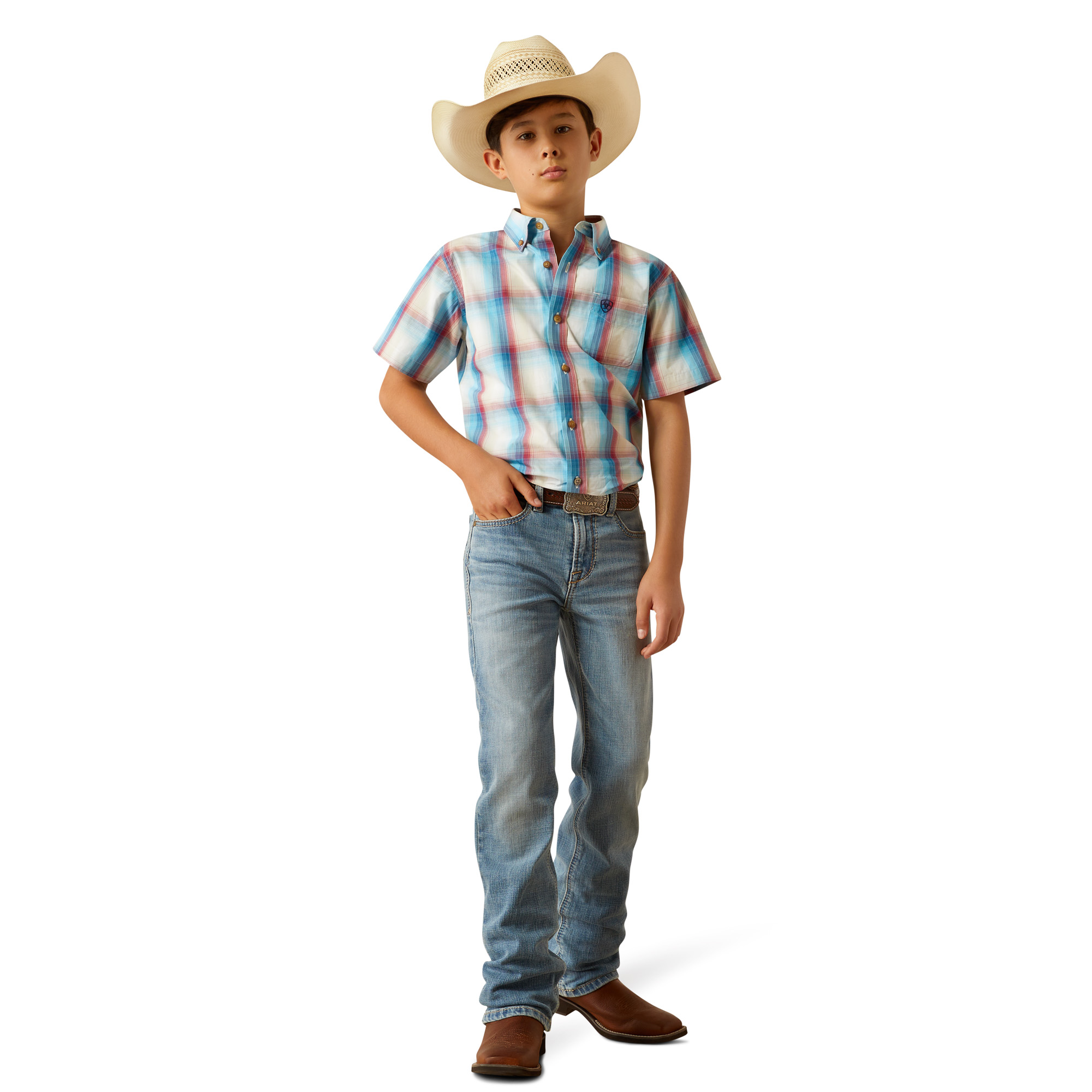 Ariat Youth Boy's Pro Series Sunny Blue Classic Fit Shirt 10058705 - Picture 7 of 24