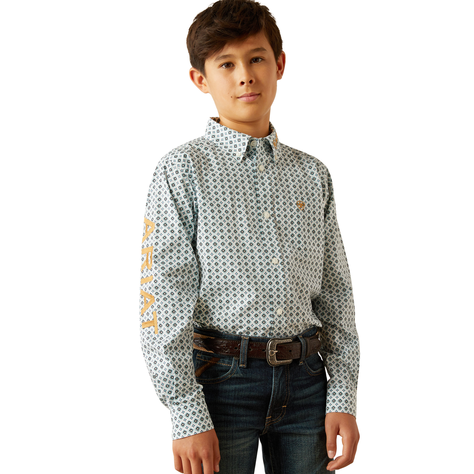 Ariat Youth Boy's Team Franklin Blue Print Classic Fit Shirt 10058719 - Picture 6 of 30