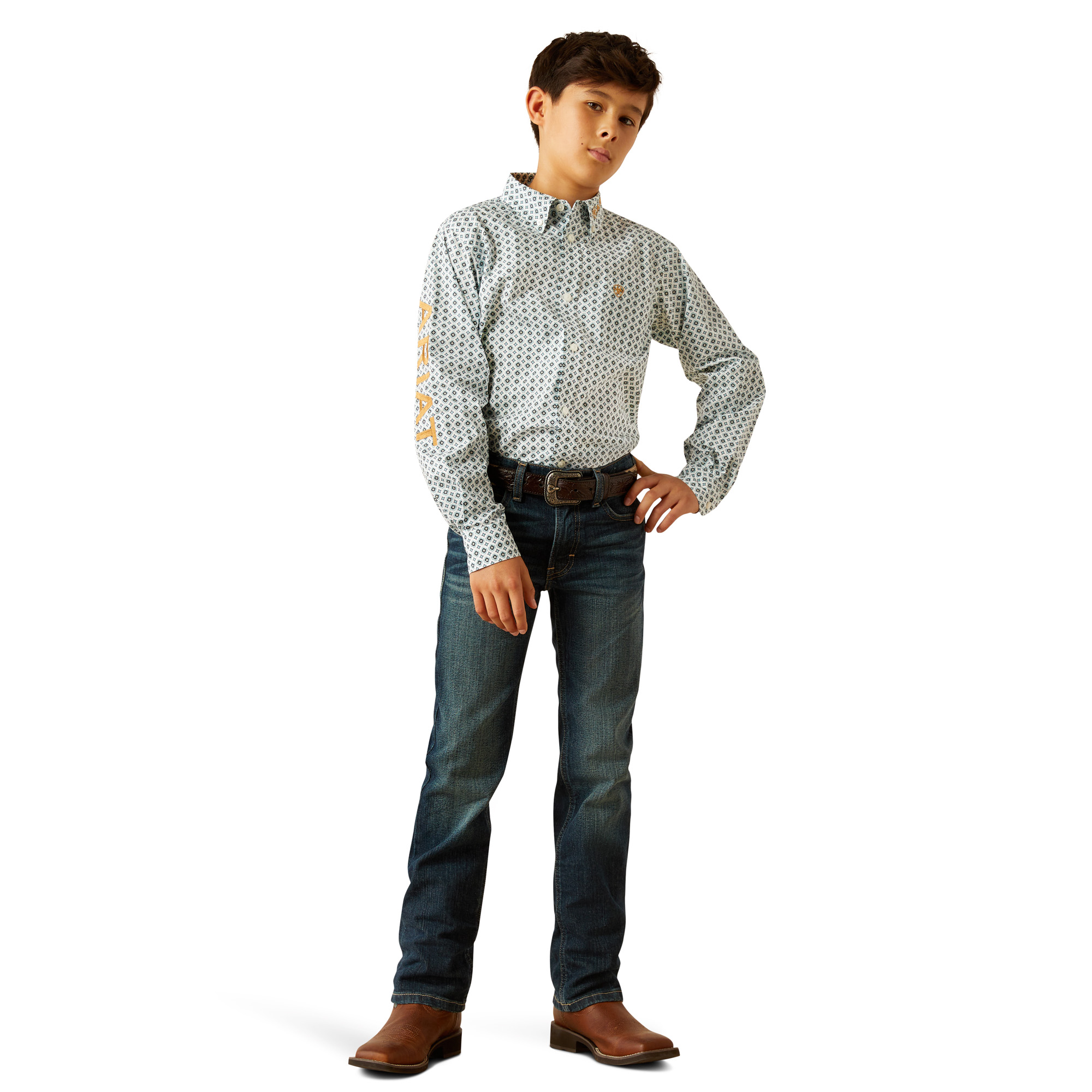 Ariat Youth Boy's Team Franklin Blue Print Classic Fit Shirt 10058719 - Picture 8 of 30