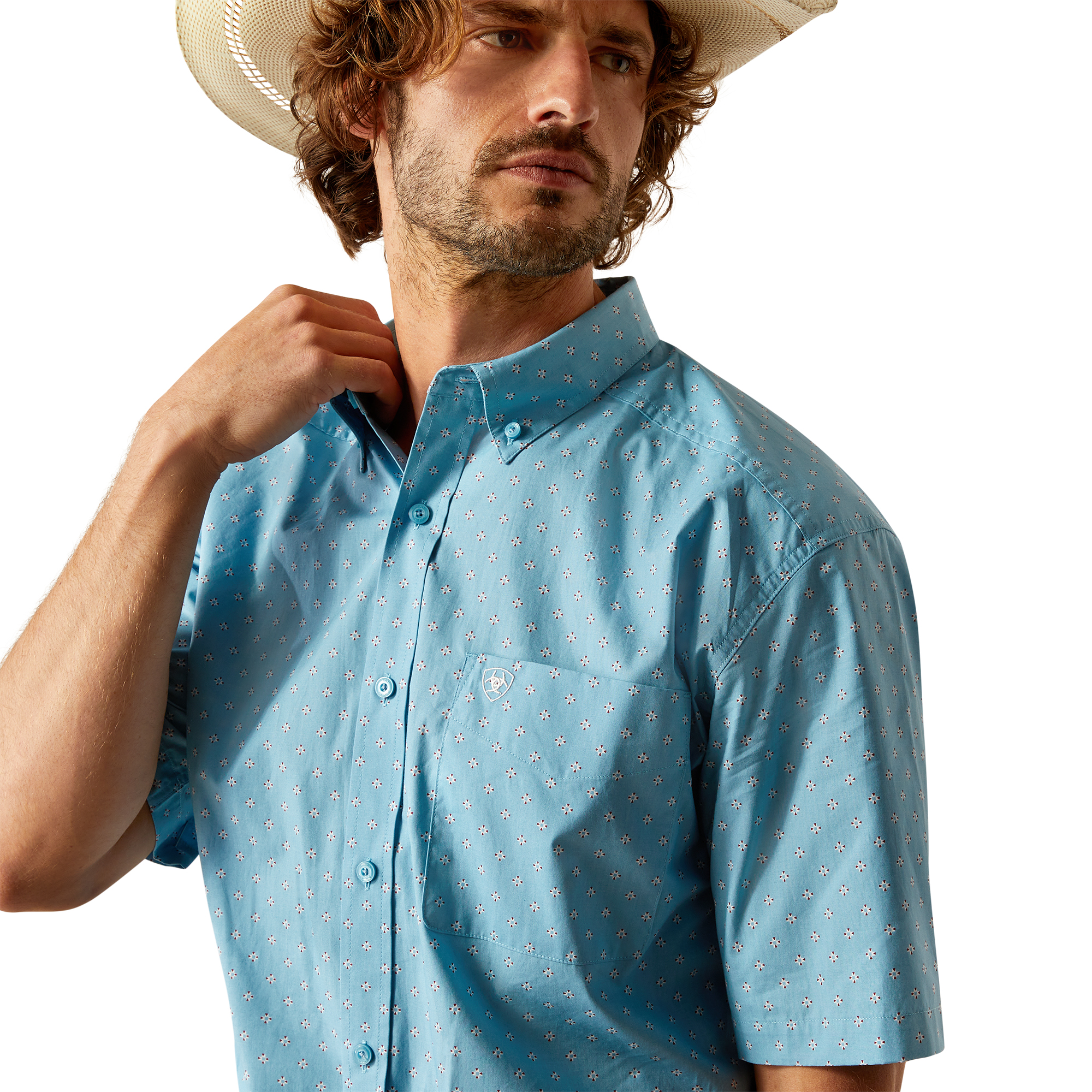 Ariat Camicia Uomo Ragazzo Vestibilità Classica Turchese Bottoni Manica Corta 10054681 - Foto 8 di 44