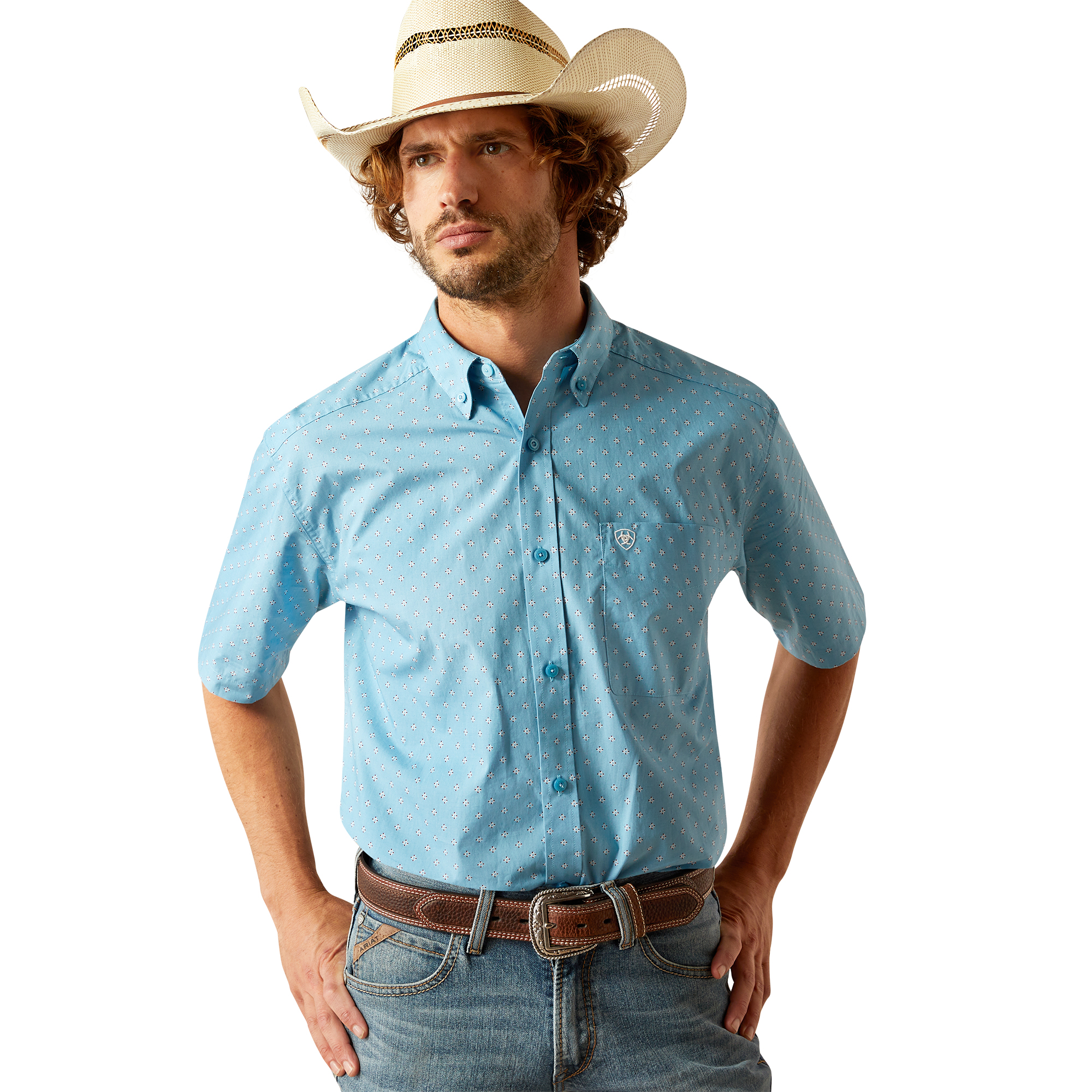 Ariat Camicia Uomo Ragazzo Vestibilità Classica Turchese Bottoni Manica Corta 10054681 - Foto 5 di 44