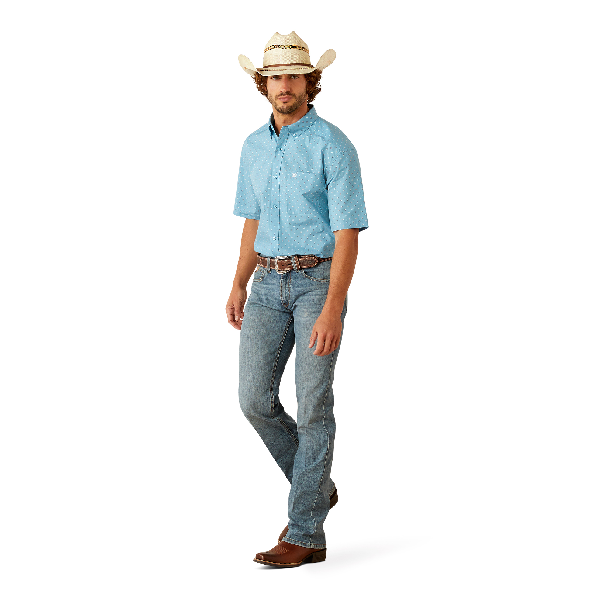 Ariat Camicia Uomo Ragazzo Vestibilità Classica Turchese Bottoni Manica Corta 10054681 - Foto 7 di 44